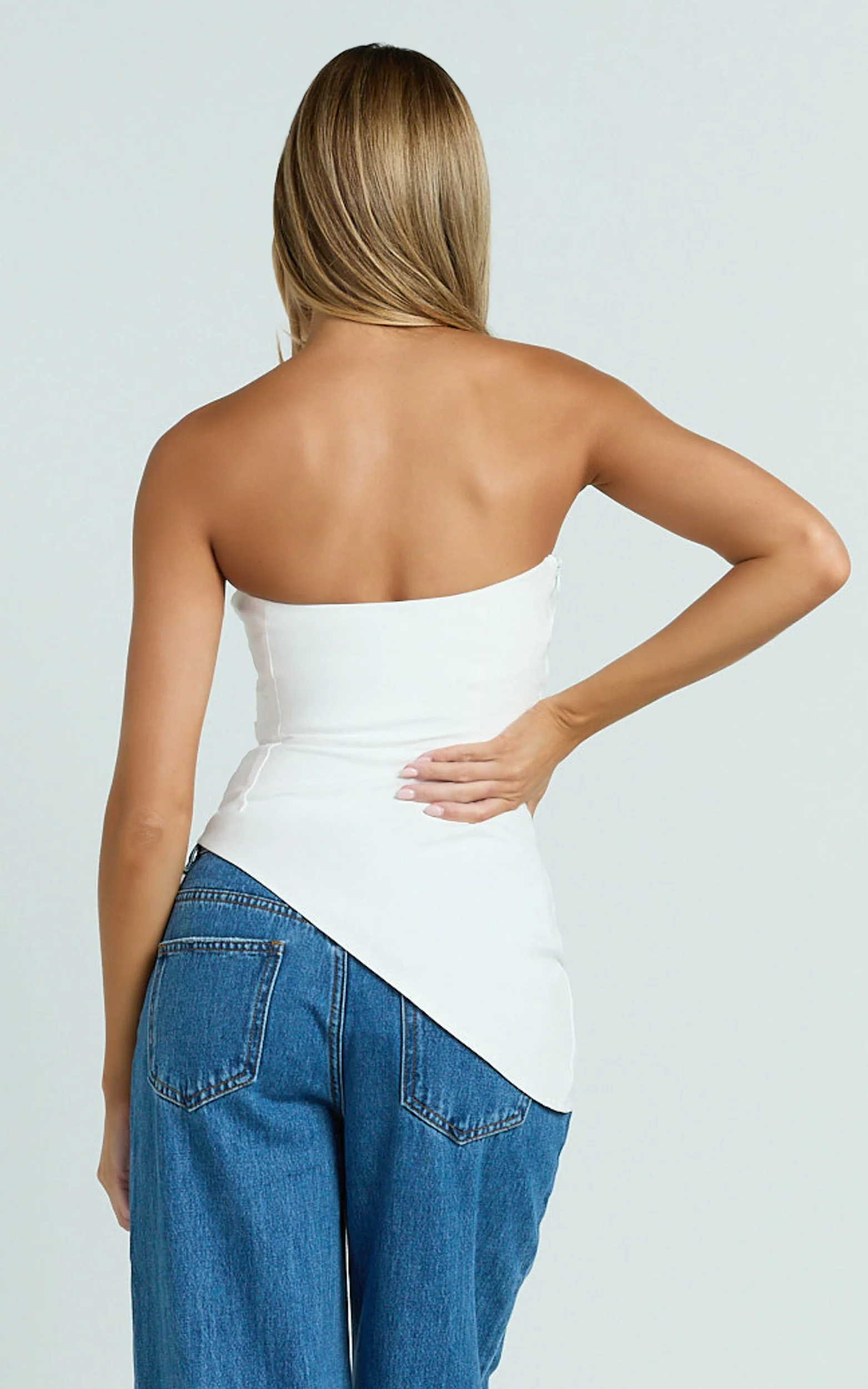 Paula Top - Strapless Asymmetrical Gathered Top in Off White