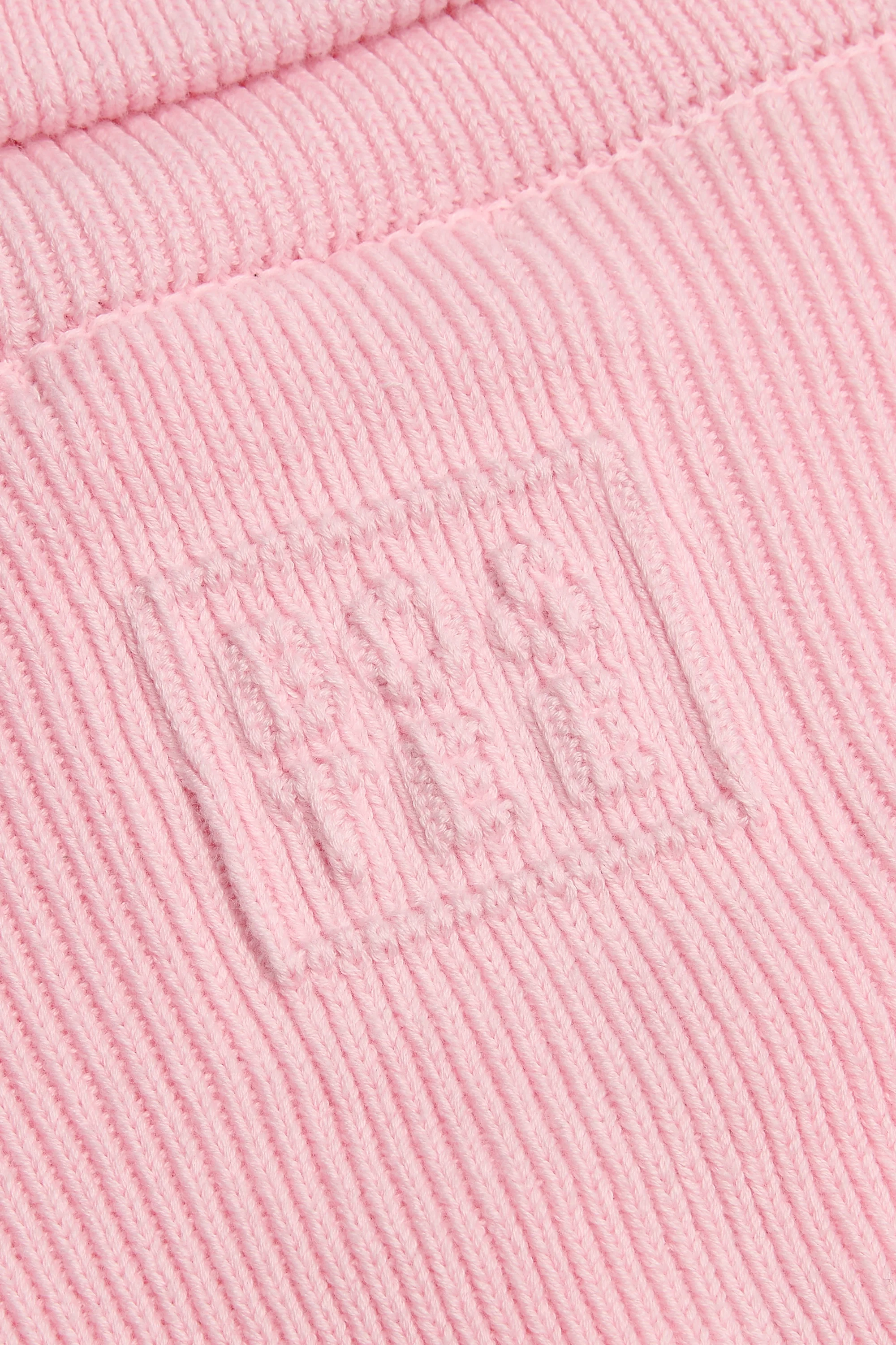Ribbed-Knit Cropped Zip-Up Sweatshirt in Pale Pink