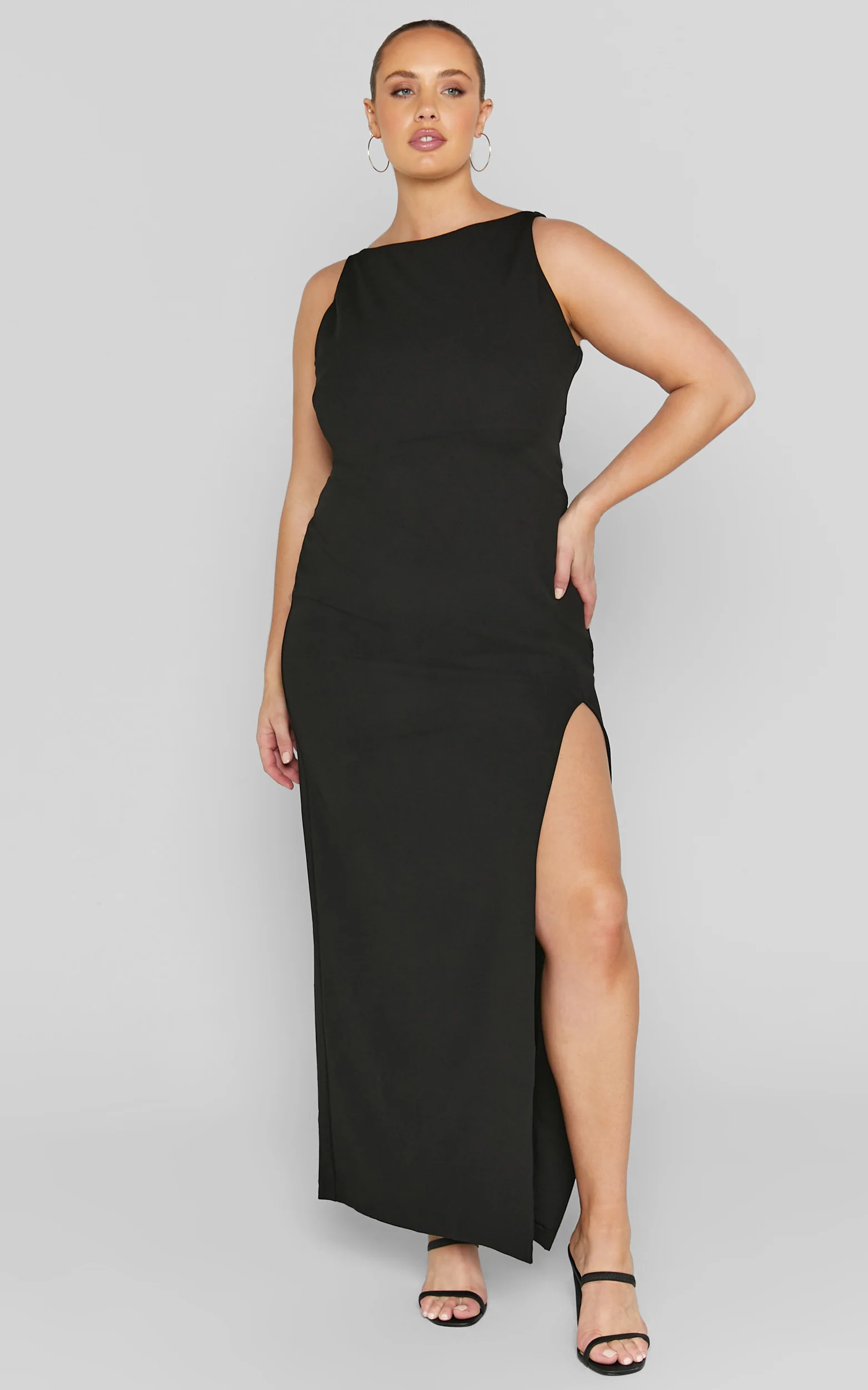Indi Maxi Dress - Boat Neck Bodycon Dress in Black