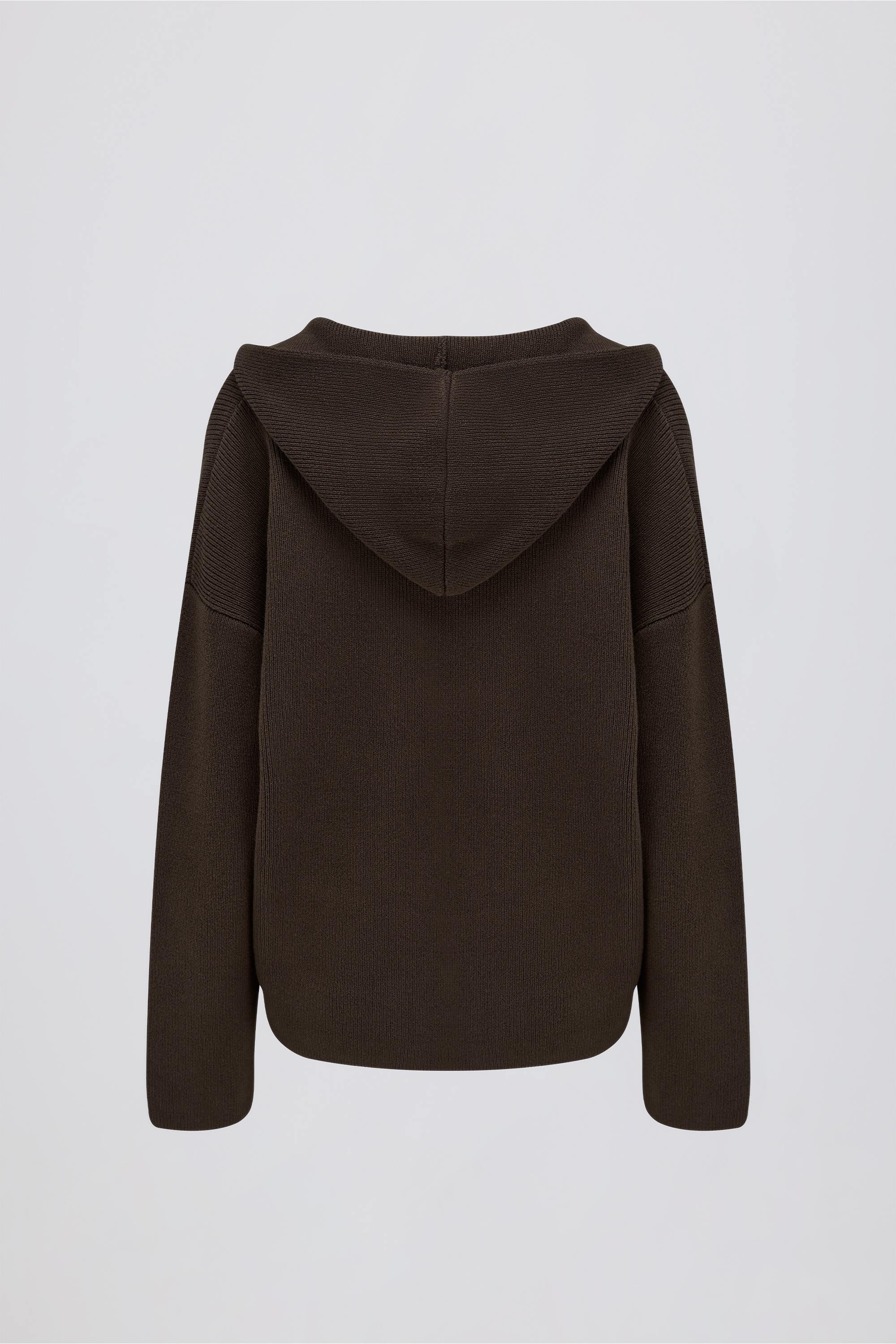 Ribbed-Knit Oversized Hoodie in Pecan