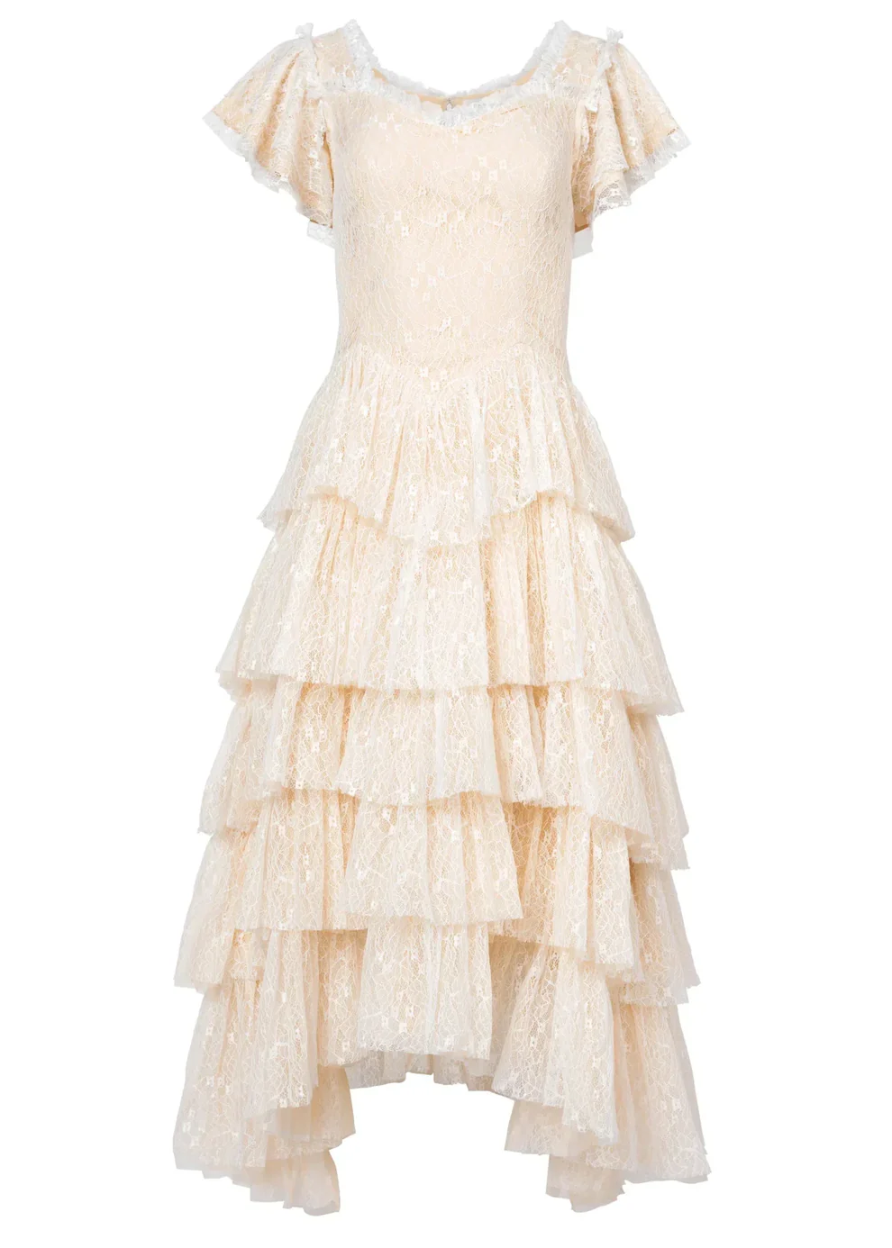 Romantic Ruffle Tiered Lace Midi Dress – Burgundy / Apricot / Black