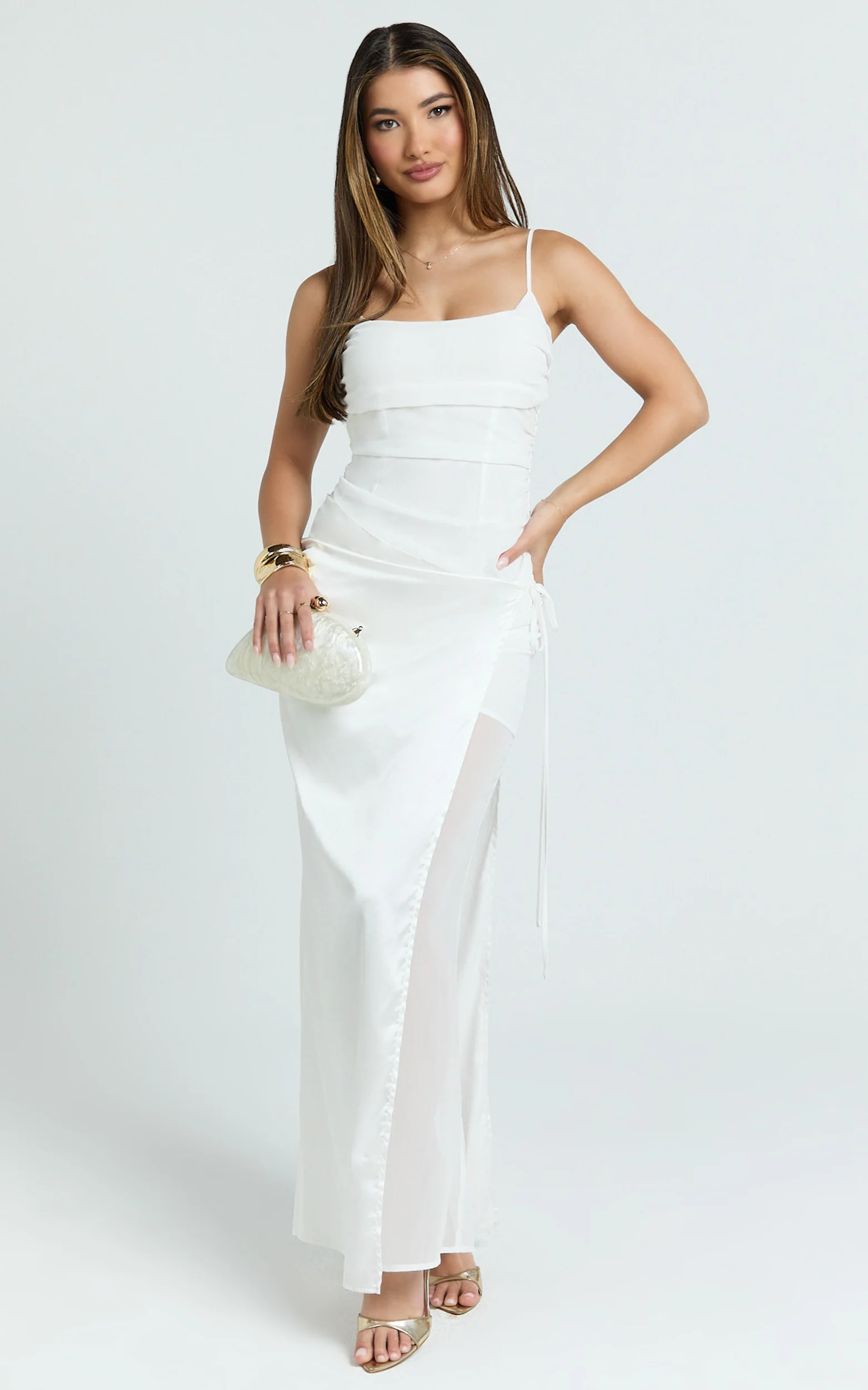 Jordyn Midi Dress - Square Neck Halter Column Dress in White