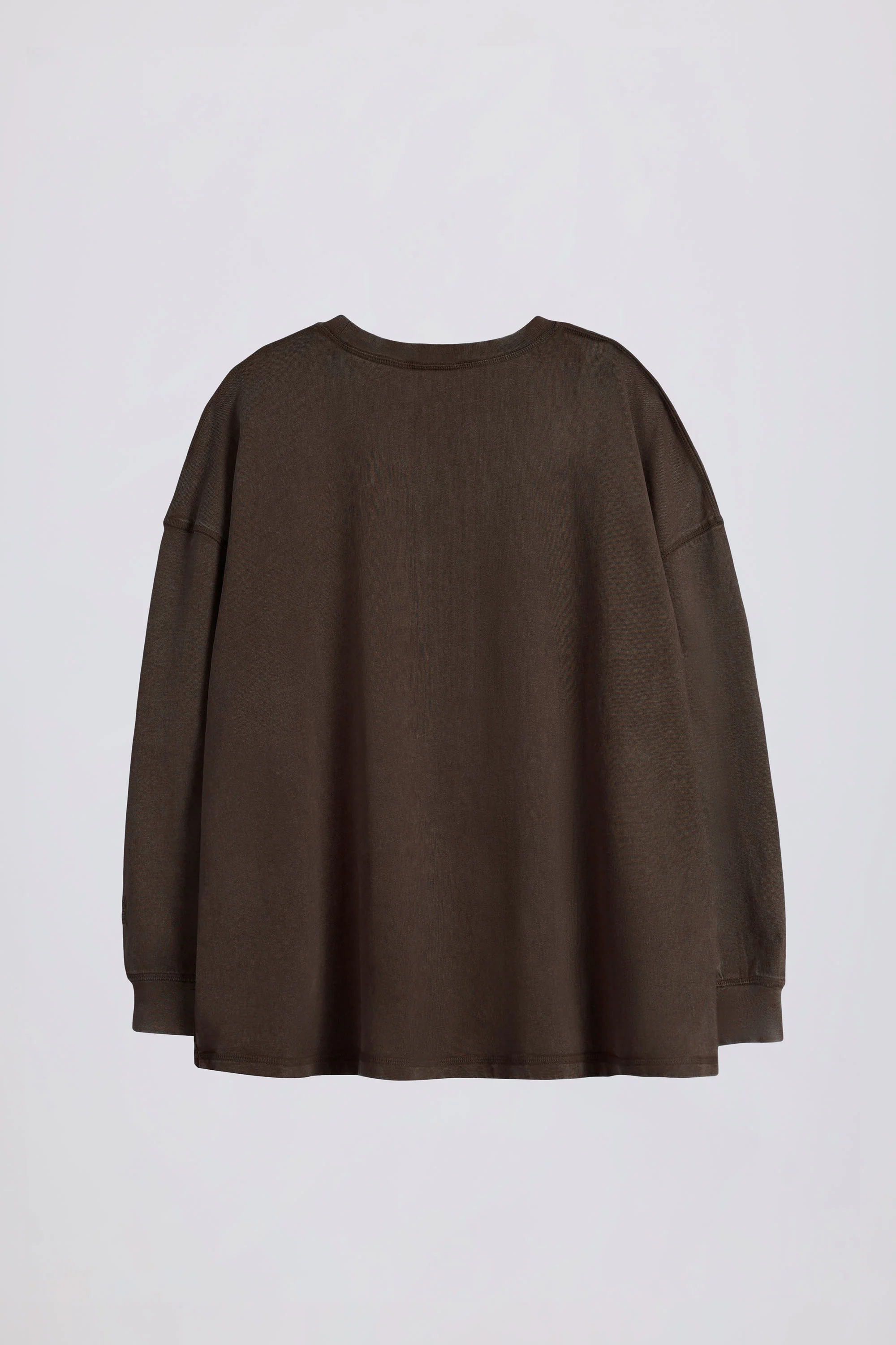 Acid Wash Long-Sleeve Oversized T-Shirt in Brown