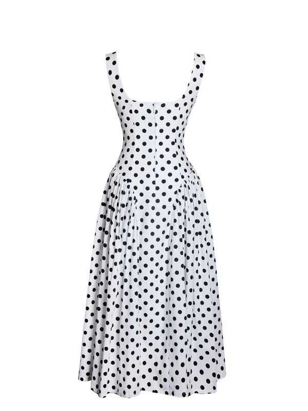 Rahma Polka Dot Drop Waist Midi Cotton Poplin Dress