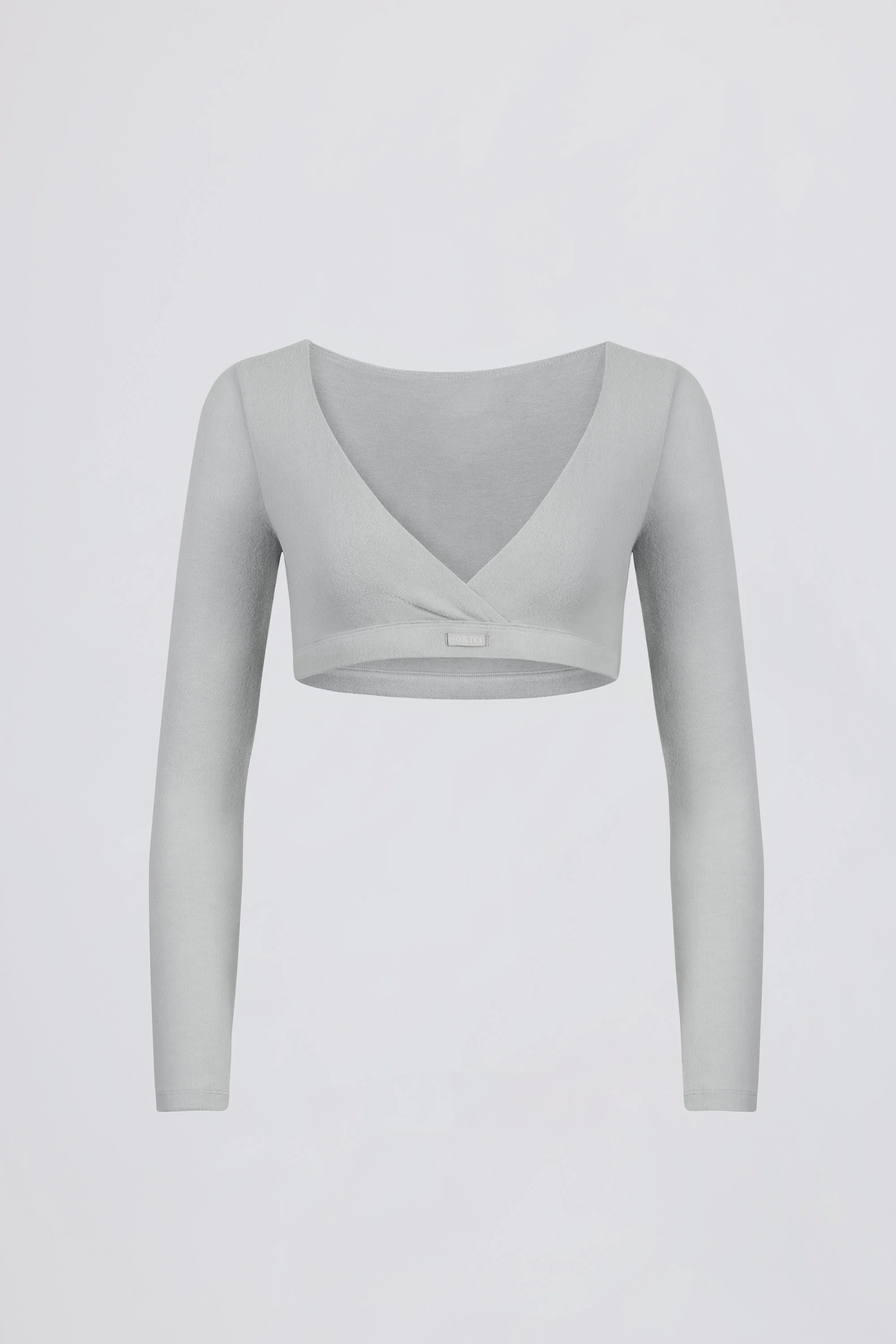 Brushed Jersey Wrap Crop Top in Fog Grey