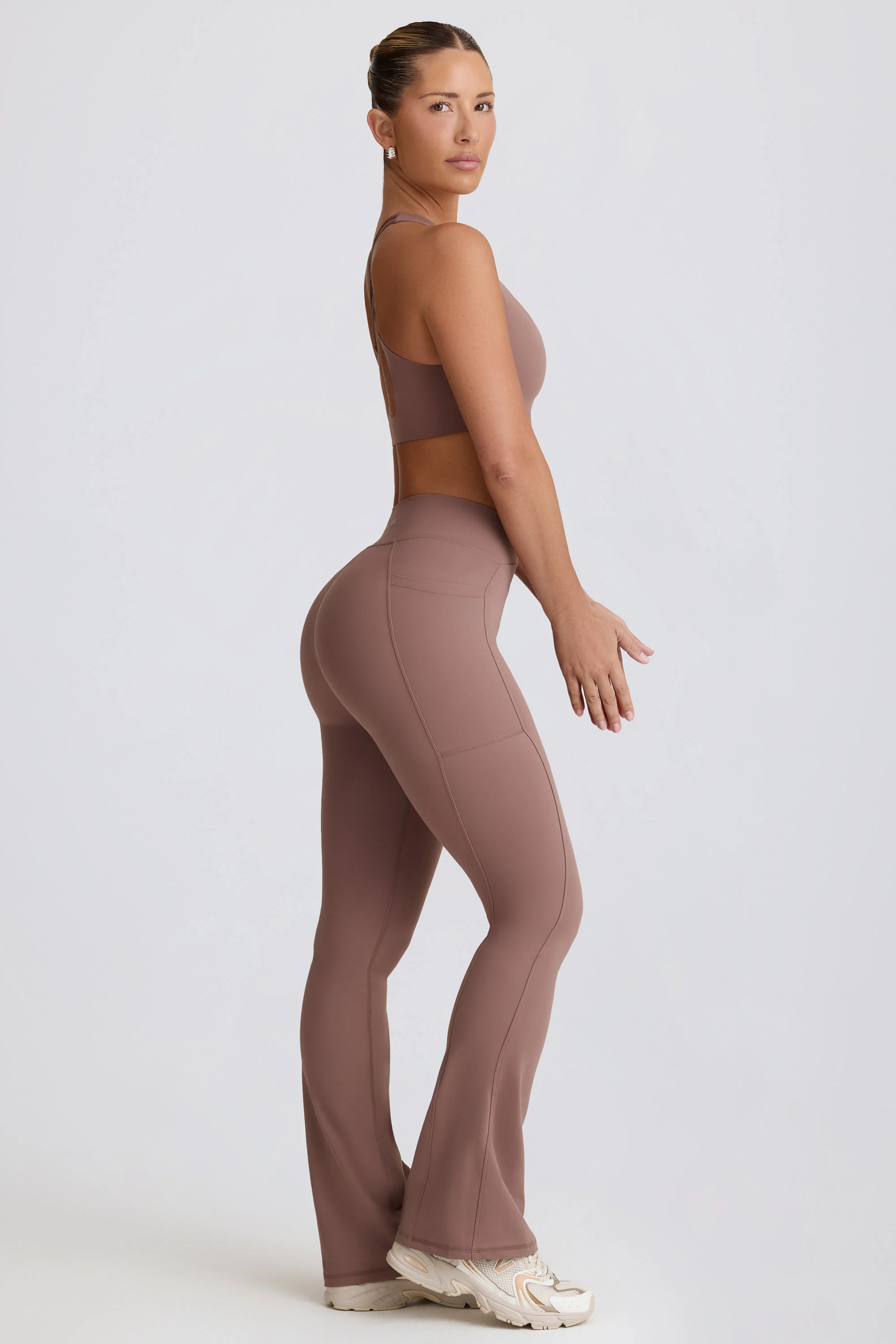 Soft Active Crossover Flared Trousers in Mocha