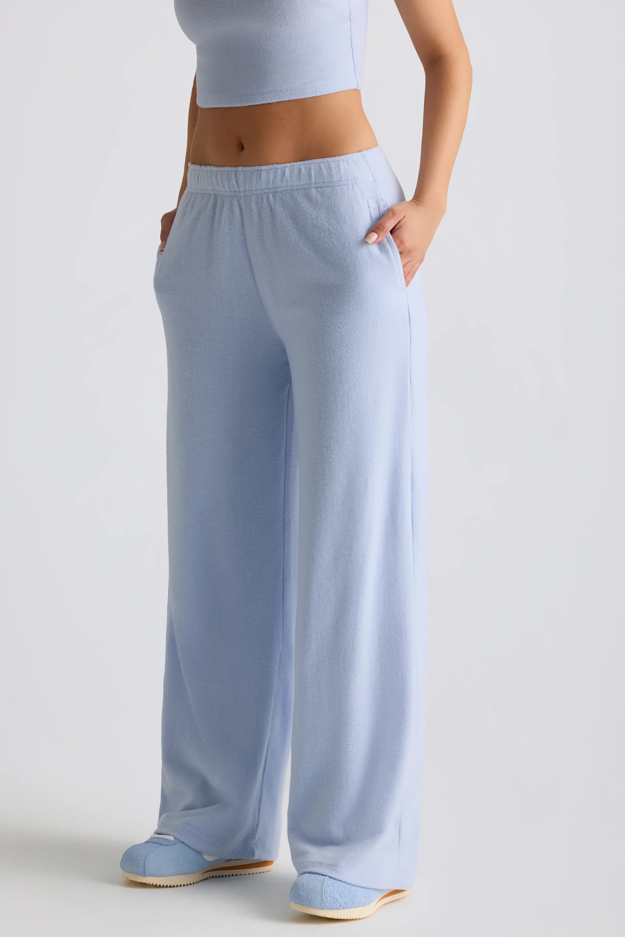 Tall Brushed Jersey Wide-Leg Joggers in Soft Blue