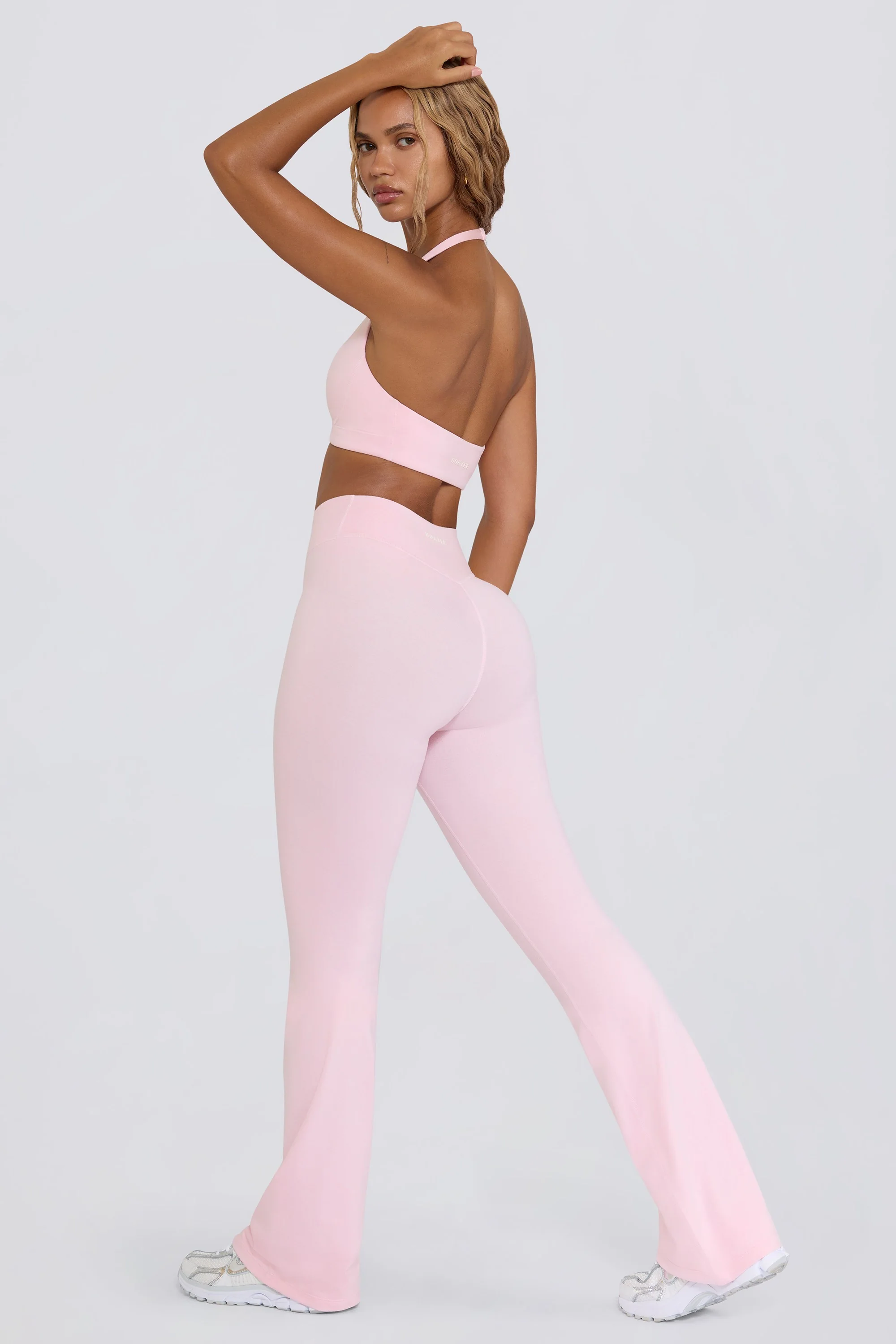 Ruched Flared Trousers in Pink Marl