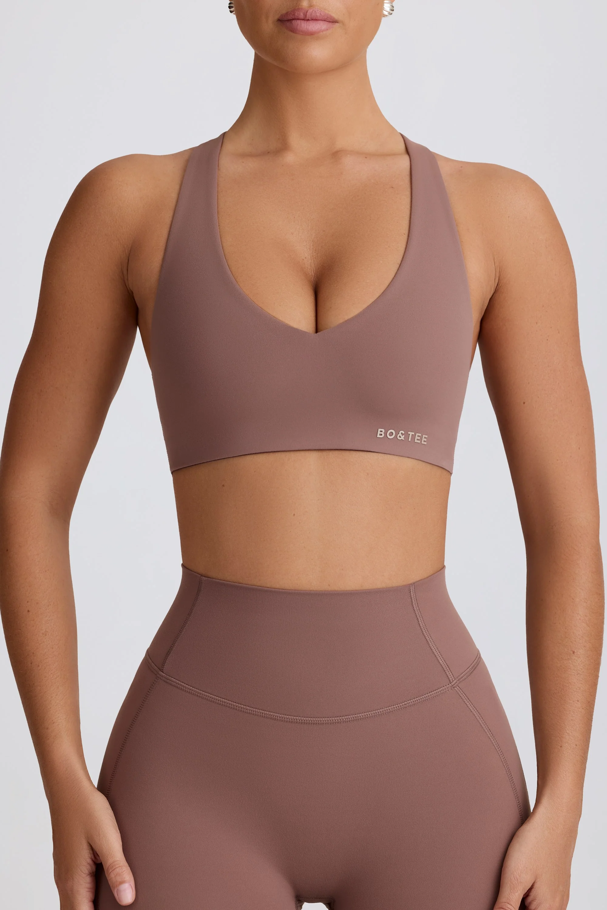 Soft Active V-Neck Sports Bra in Mocha