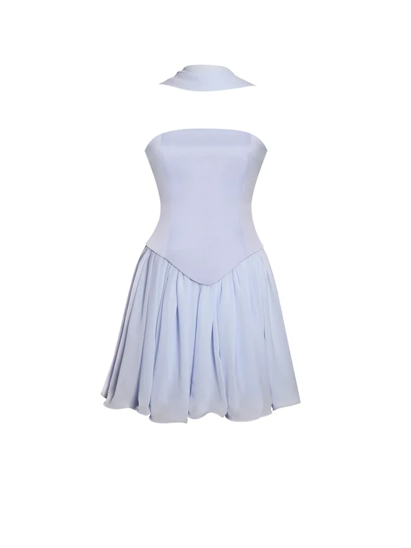 Valentina Baby Blue Boned Curve Edge Peplum Mini Dress