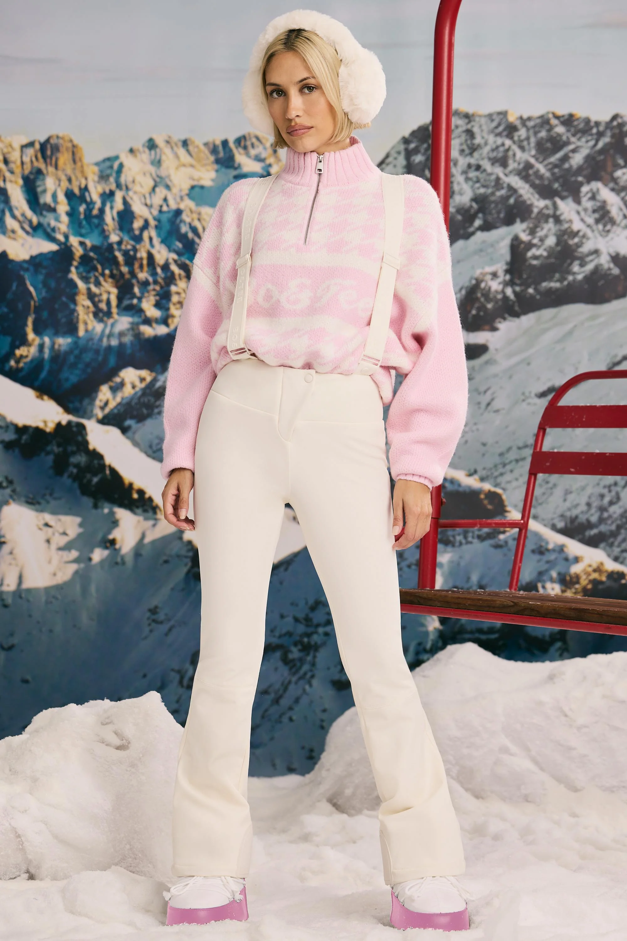 Fleece-Lined Ski Trousers in Ice White