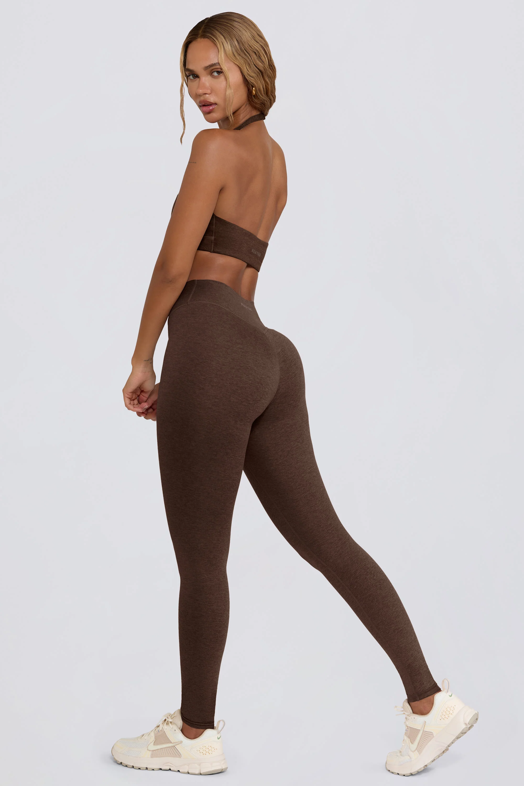 Ruched Mid-Rise Leggings in Pecan Marl