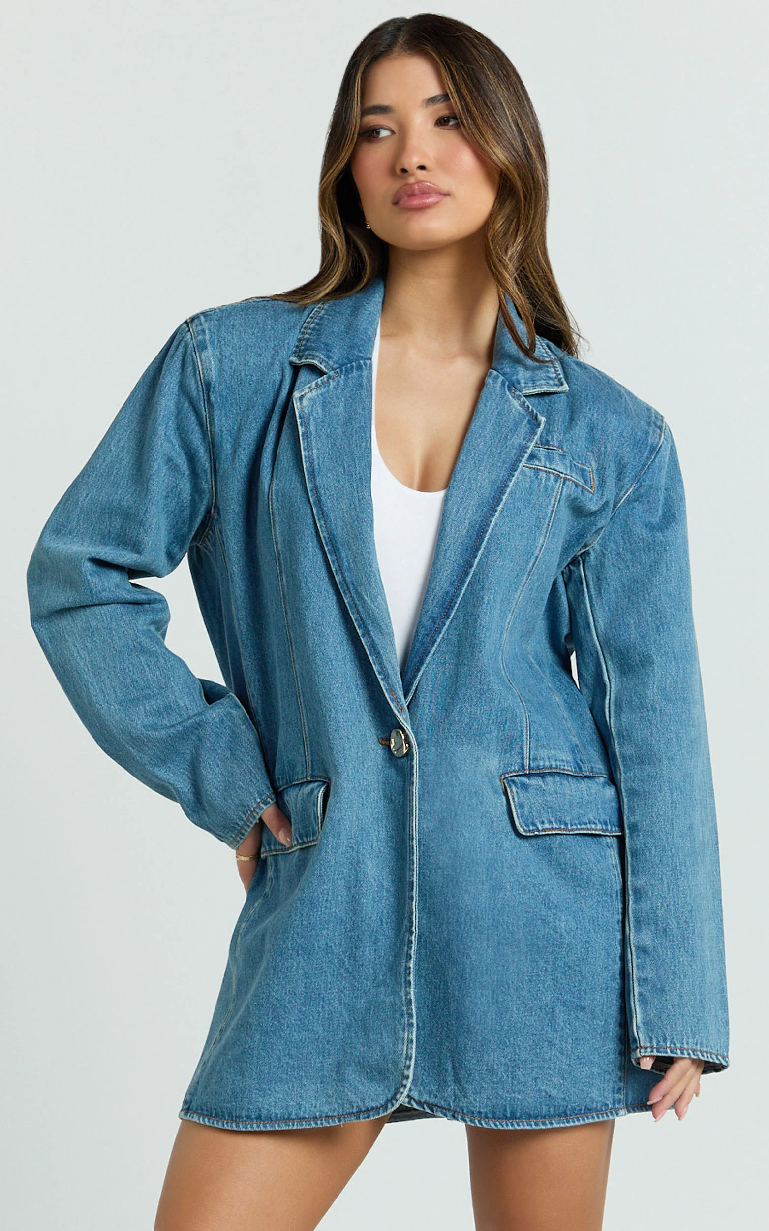 Fabia Jacket - Denim Oversized Blazer in Light Blue Wash