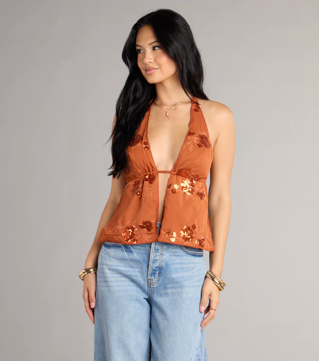 Sunset Glow Sequin Halter Top