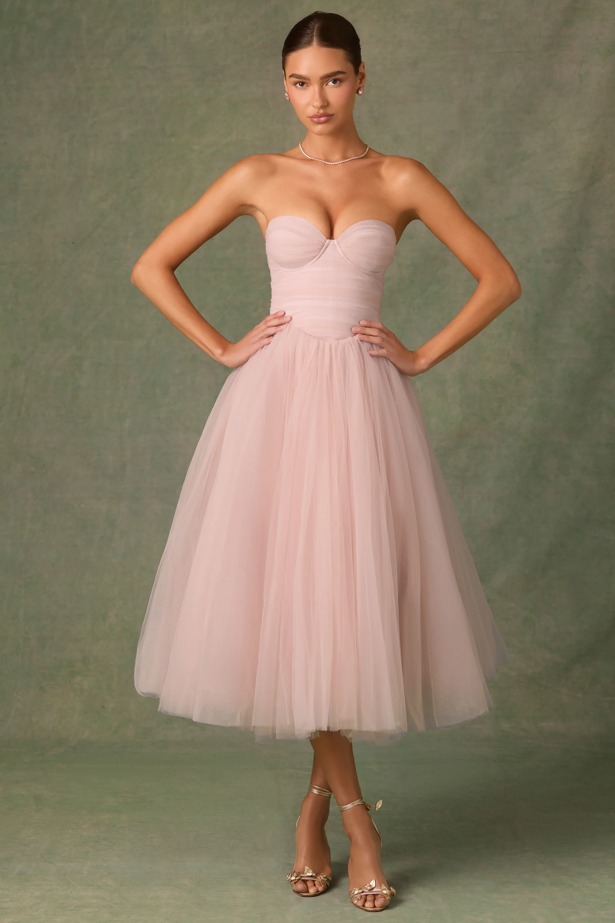 Tulle Corset Midaxi Dress in Dusty Rose