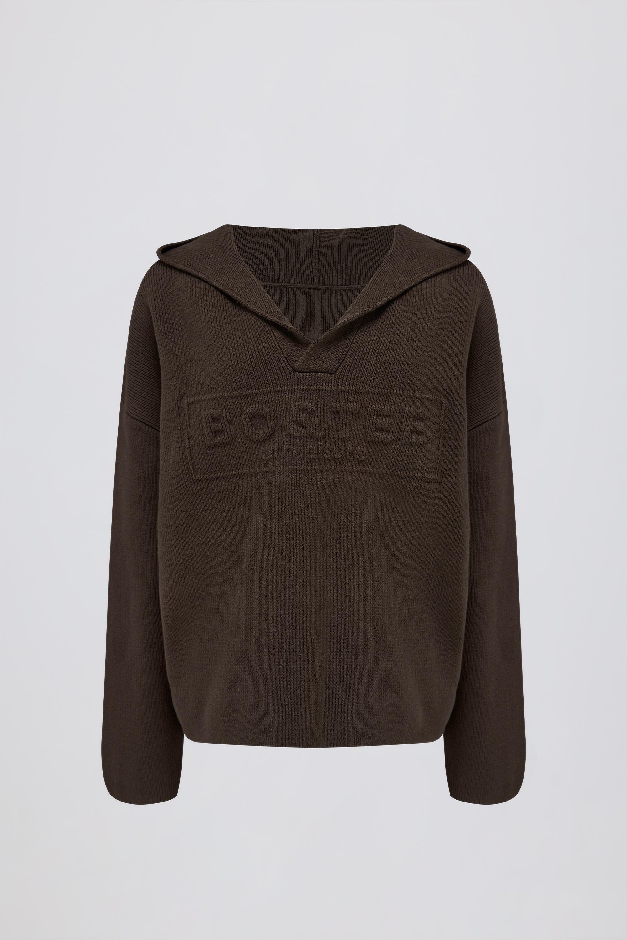 Ribbed-Knit Oversized Hoodie in Pecan