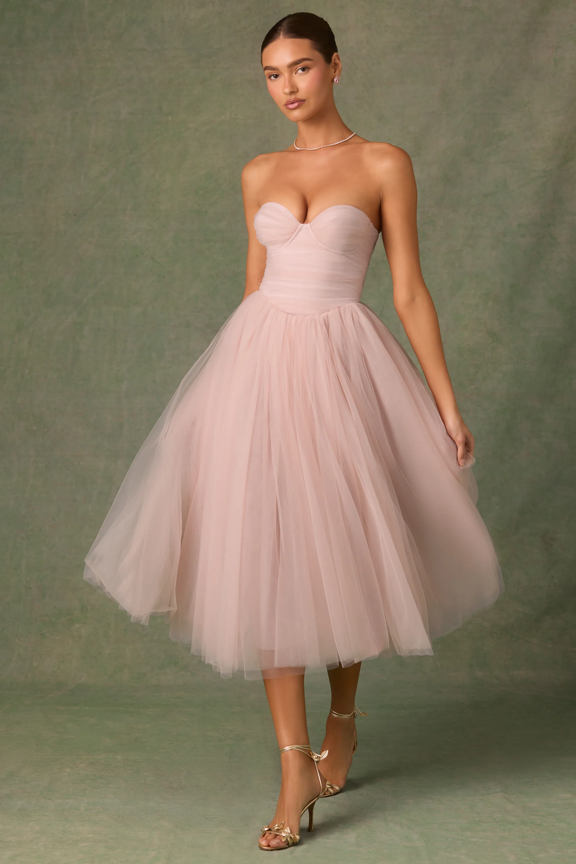 Tulle Corset Midaxi Dress in Dusty Rose