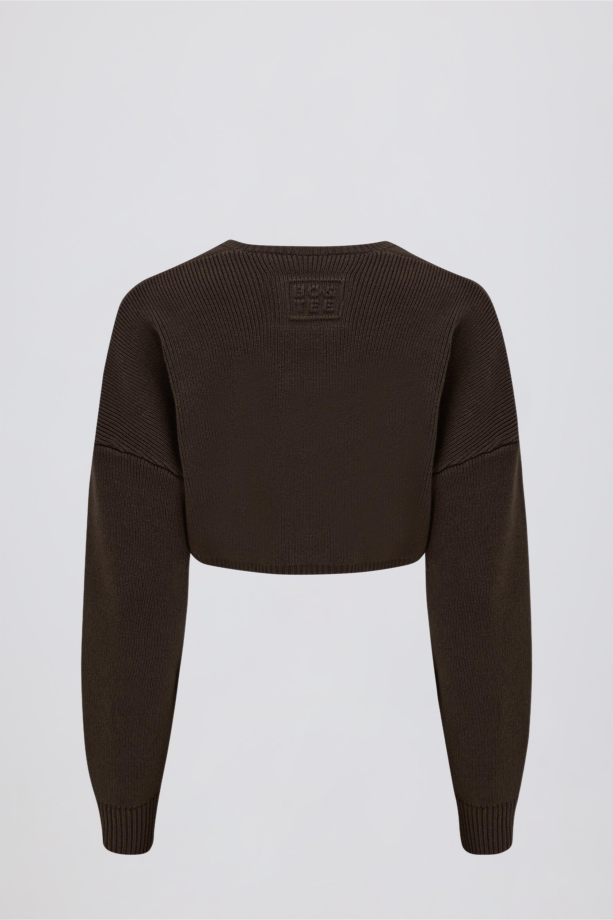 Ribbed-Knit Cropped Shrug in Pecan