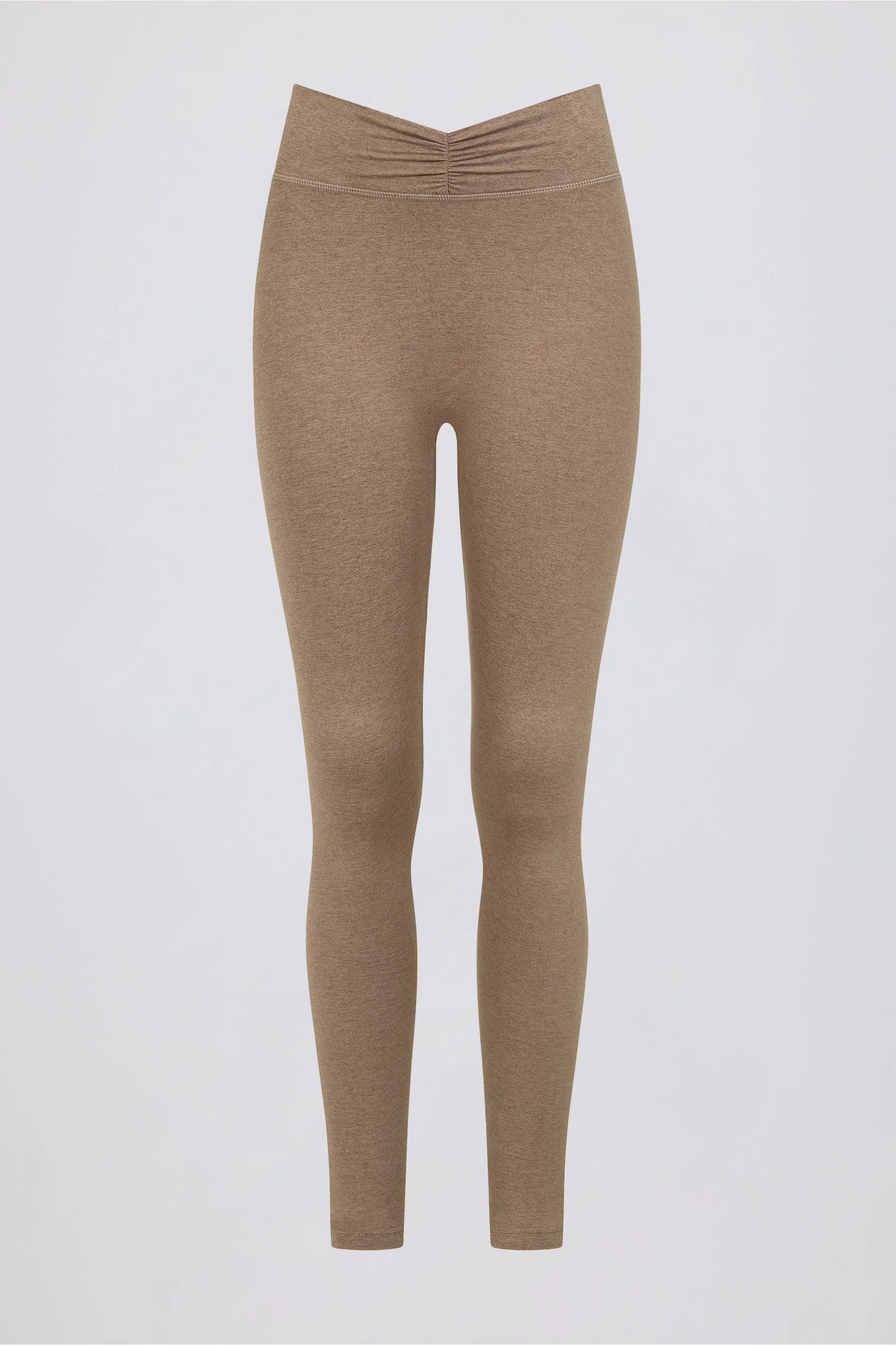 Ruched Mid-Rise Leggings in Mocha Marl