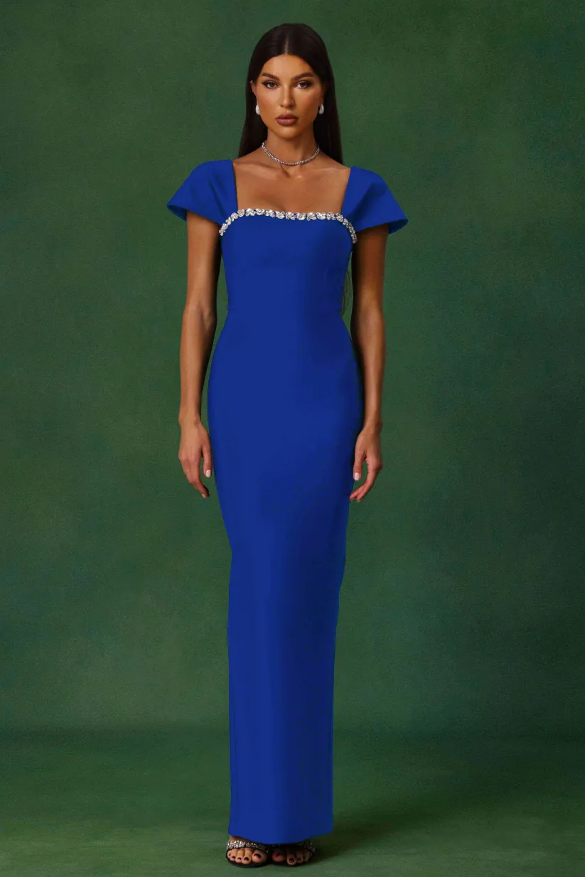 Romelle Diamond Bandage Maxi Dress – Short Sleeve Elegant Gown