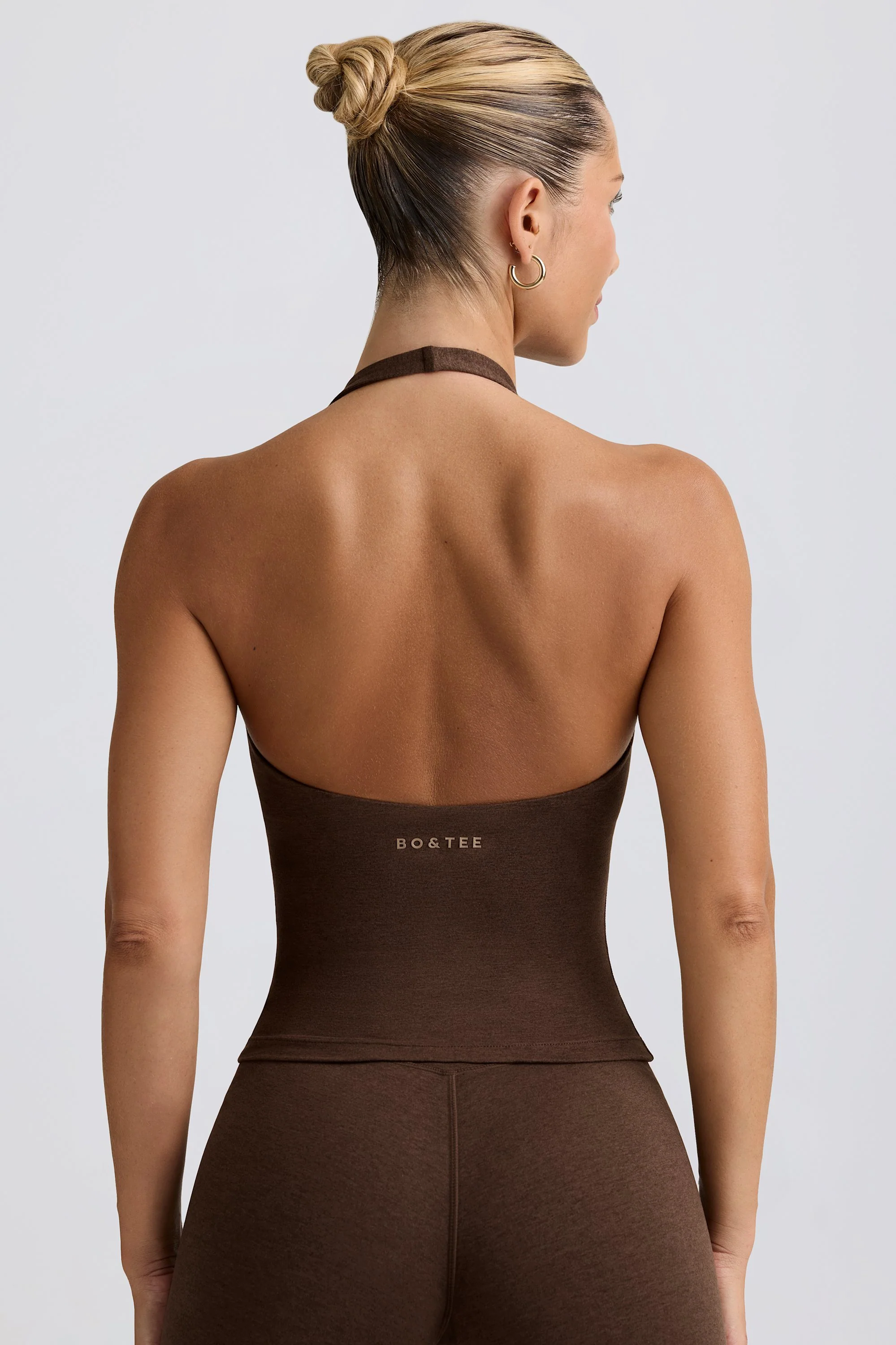 Wrap Halterneck Tank Top in Pecan Marl