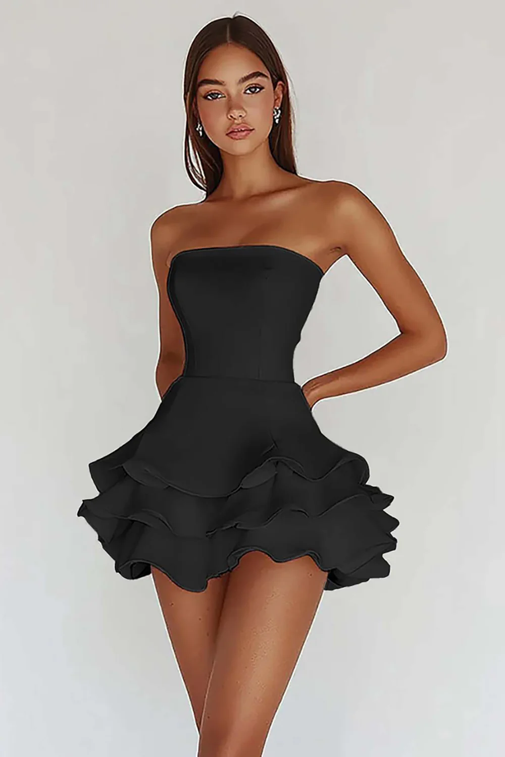 Satin White A Line Strapless Graduation Homecoming Dress with Ruffles