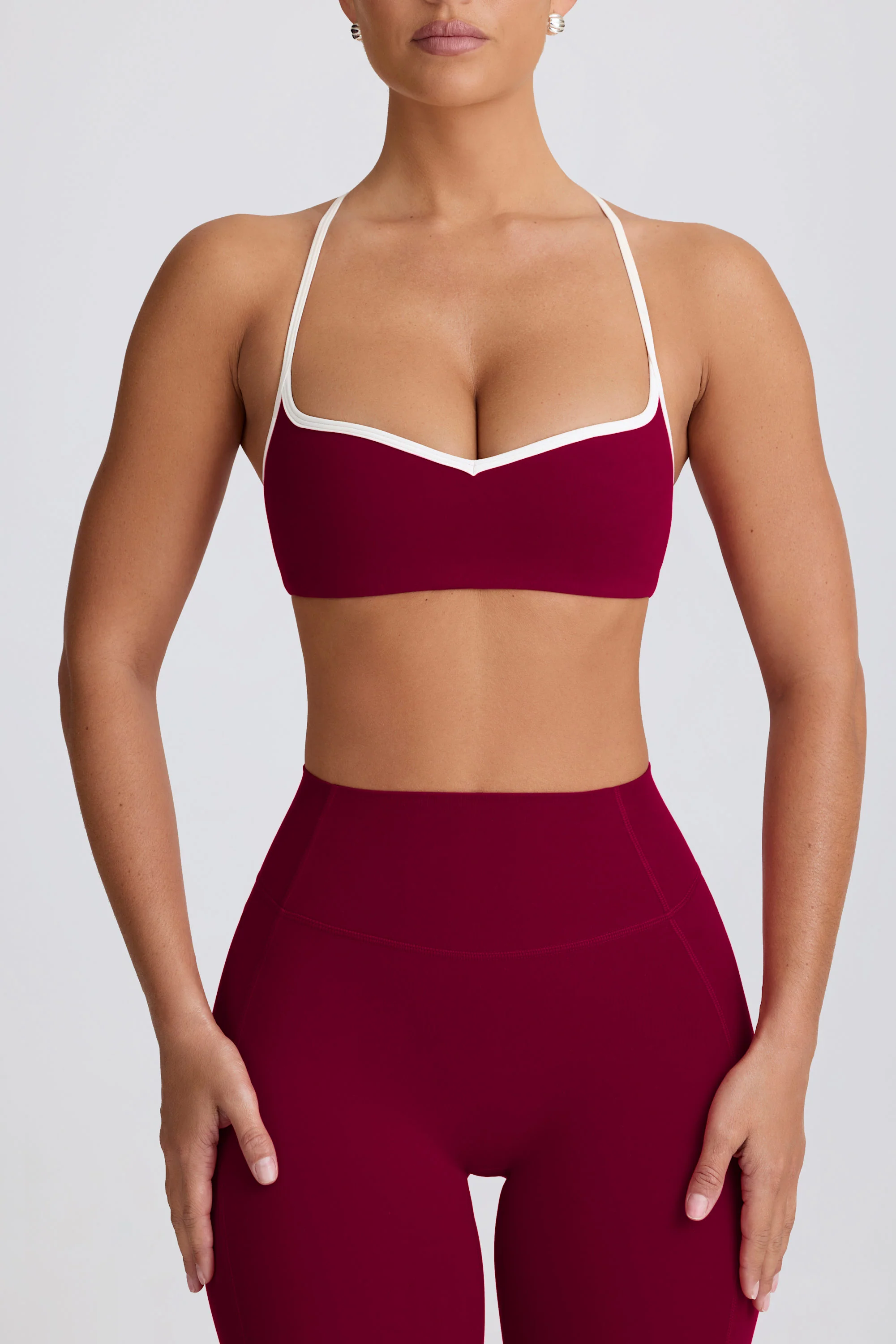 Soft Active Sweetheart-Neck Sports Bra in Burgundy