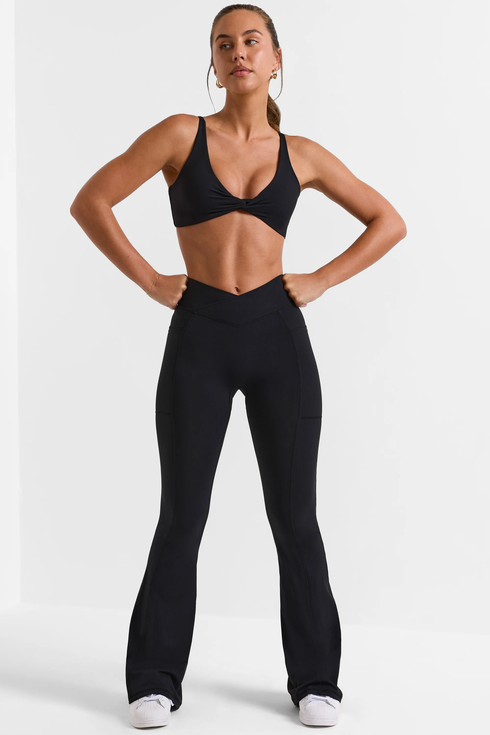 Soft Active Crossover Flared Trousers in Black