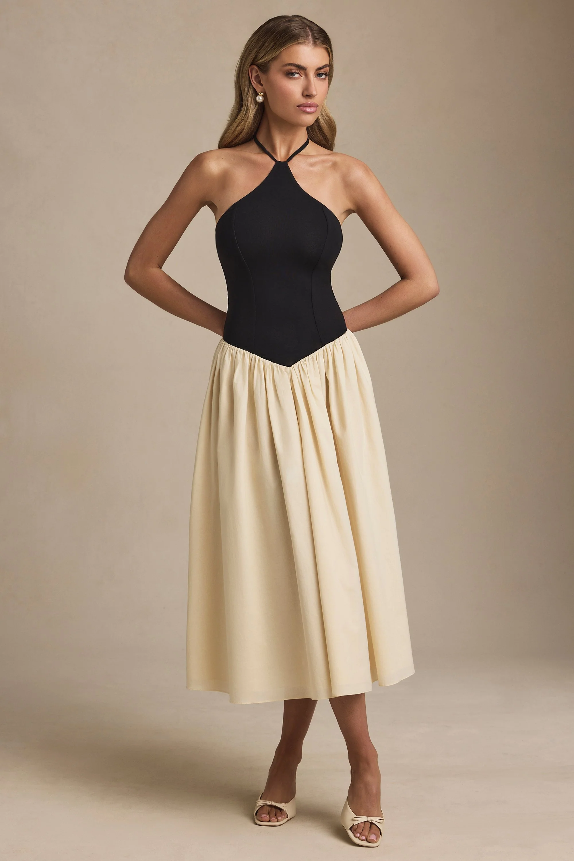 Halterneck A-Line Midaxi Dress in Black