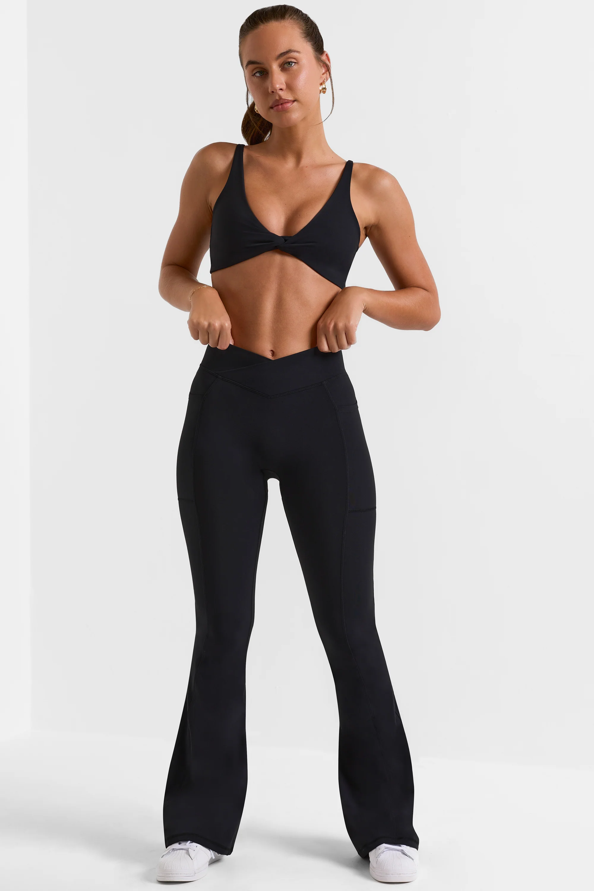 Soft Active Crossover Flared Trousers in Black
