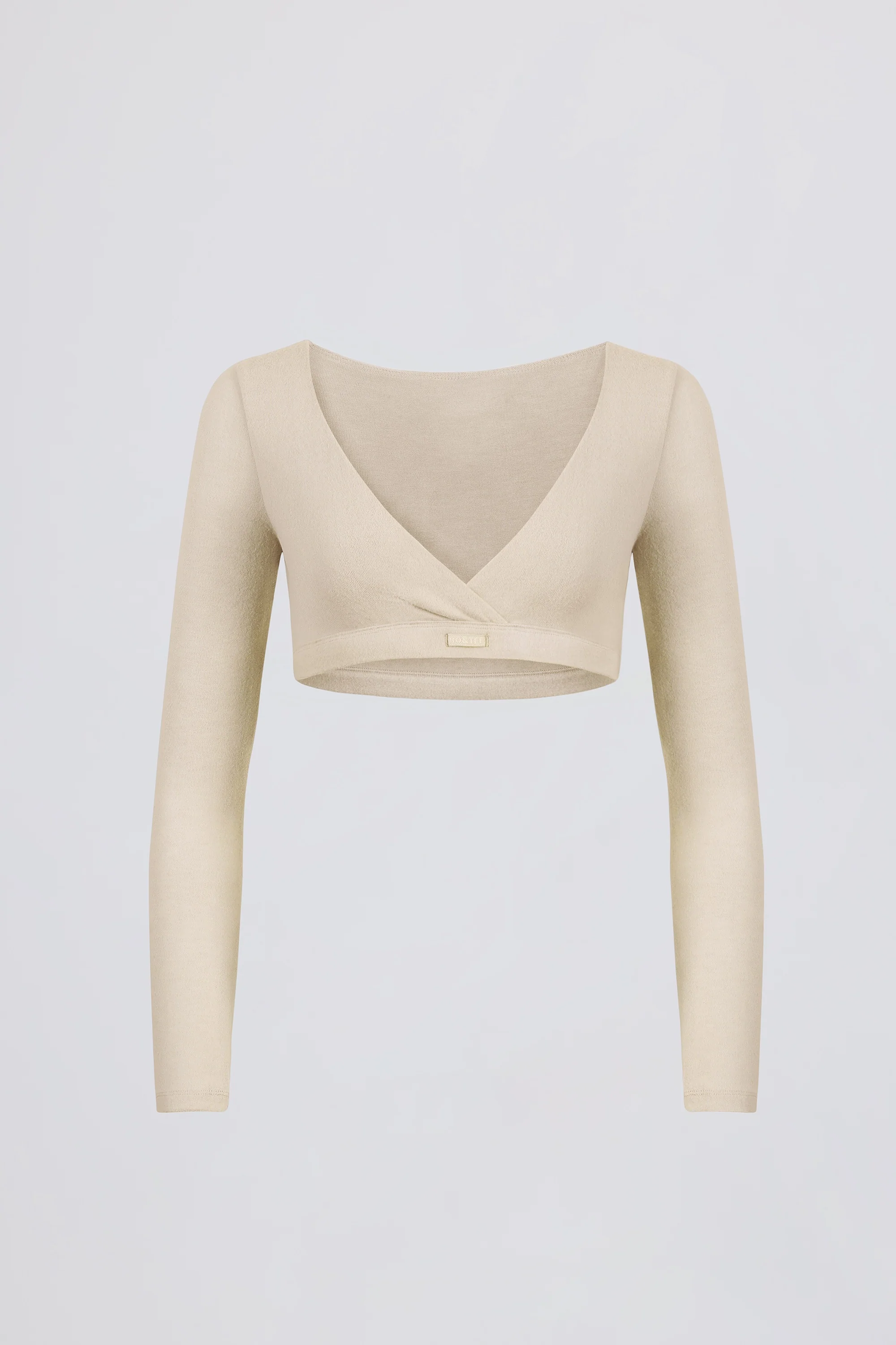 Brushed Jersey Wrap Crop Top in Ecru
