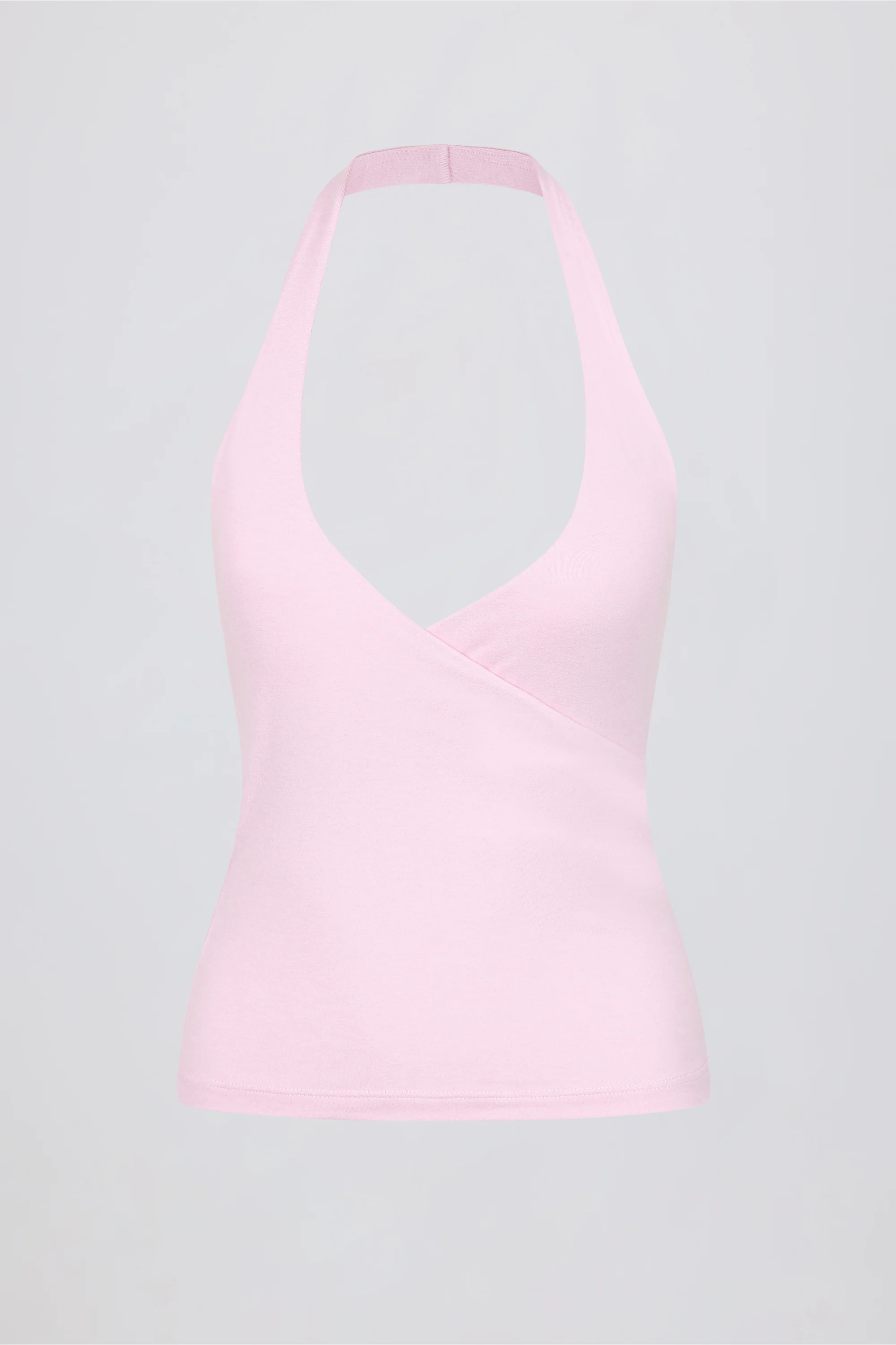 Wrap Halterneck Tank Top in Pale Pink Marl