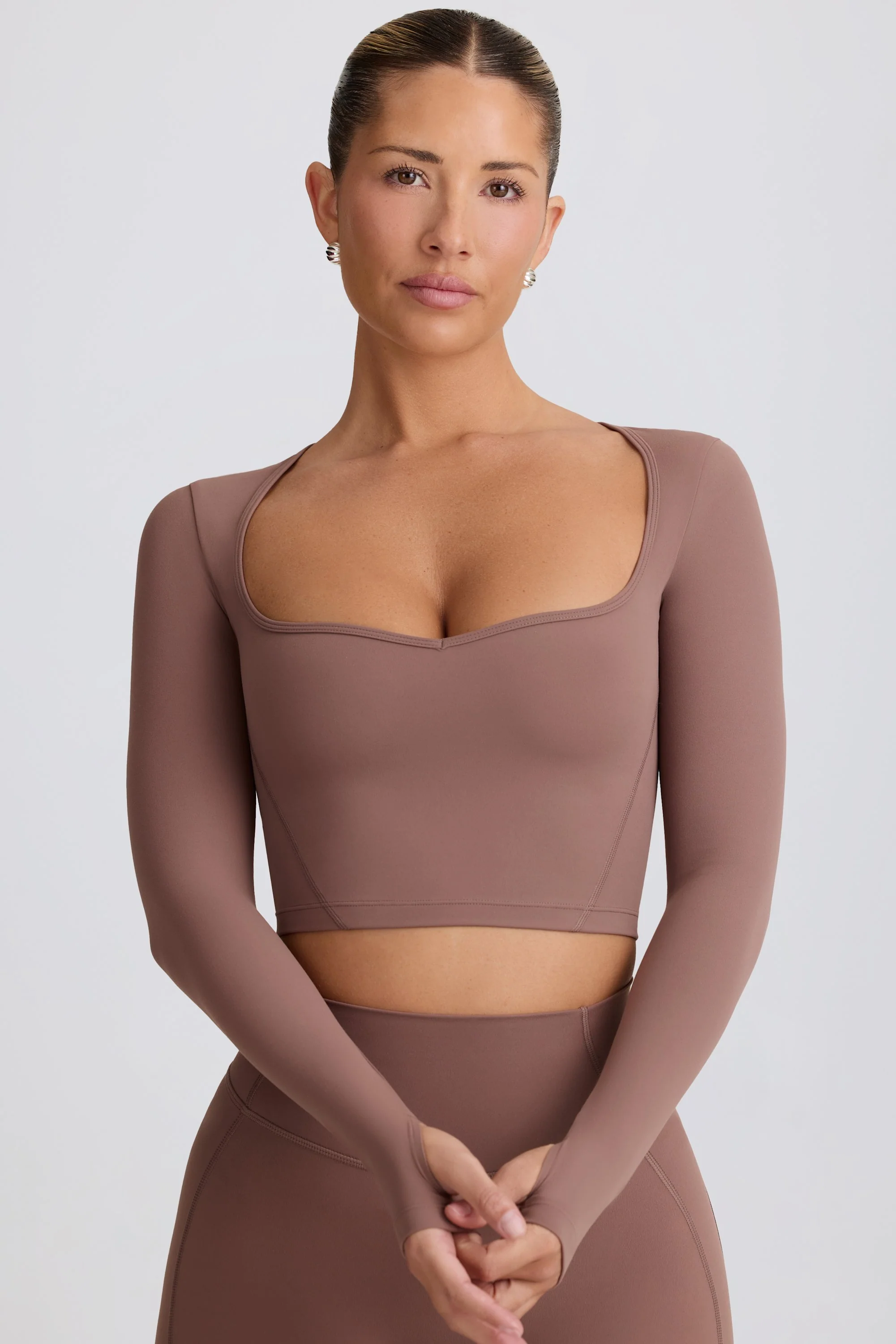Soft Active Sweetheart-Neck Crop Top in Mocha