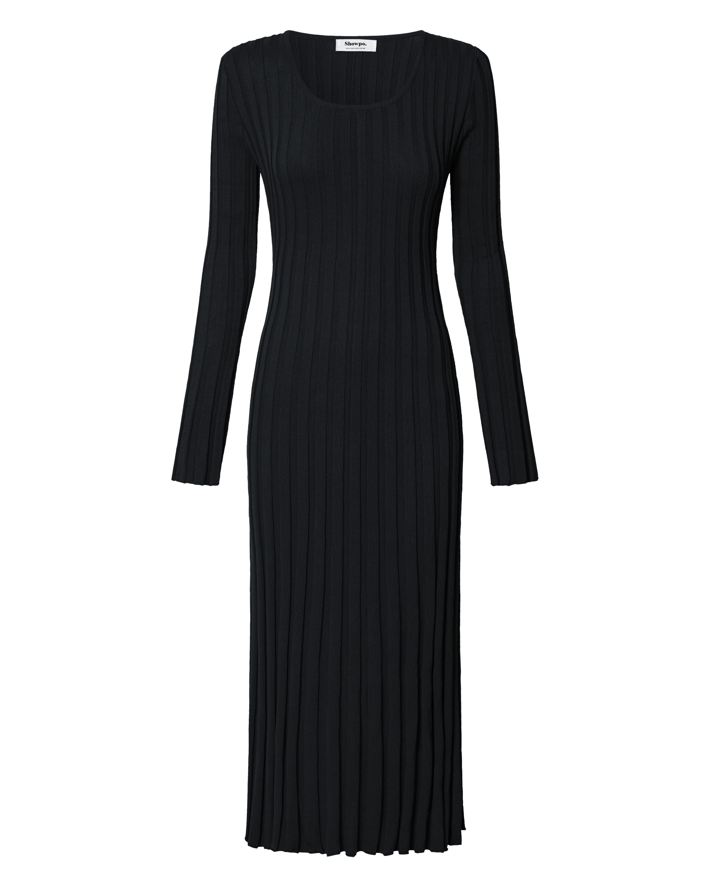 Blaire Midi Dress - Long Sleeve Tie Back Flare Dress in Black