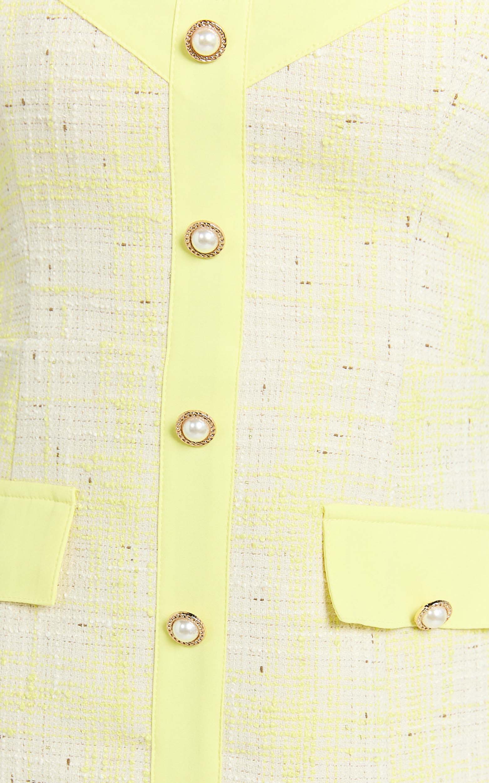 Jada Mini Dress - Sweetheart Neckline Button Up Dress with Hardware Detail in Lemon