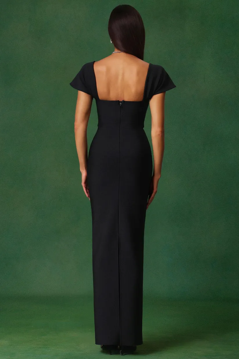 Romelle Diamond Bandage Maxi Dress – Short Sleeve Elegant Gown