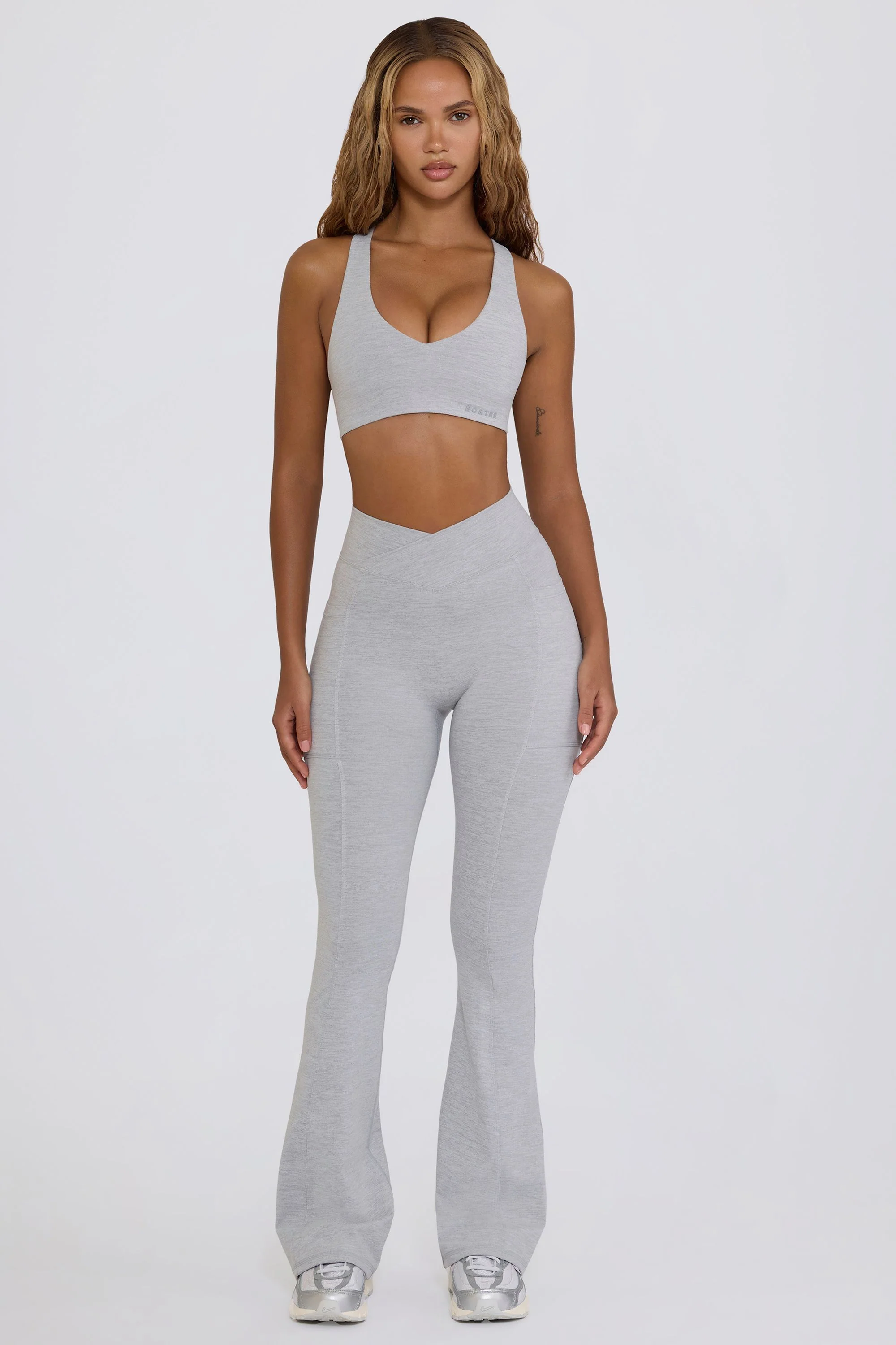 Soft Active Crossover Flared Trousers in Grey Marl