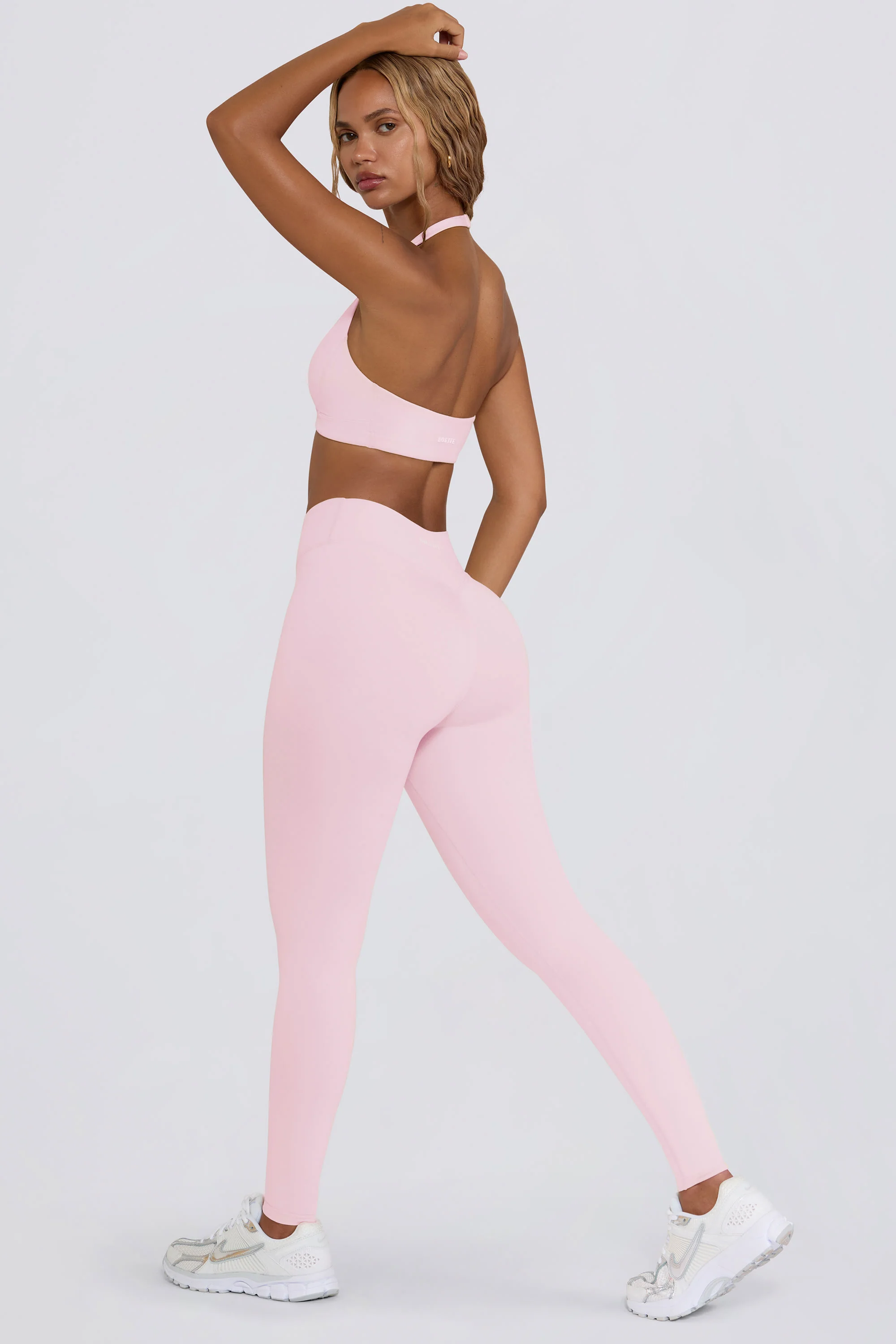 Ruched Mid-Rise Leggings in Pale Pink Marl