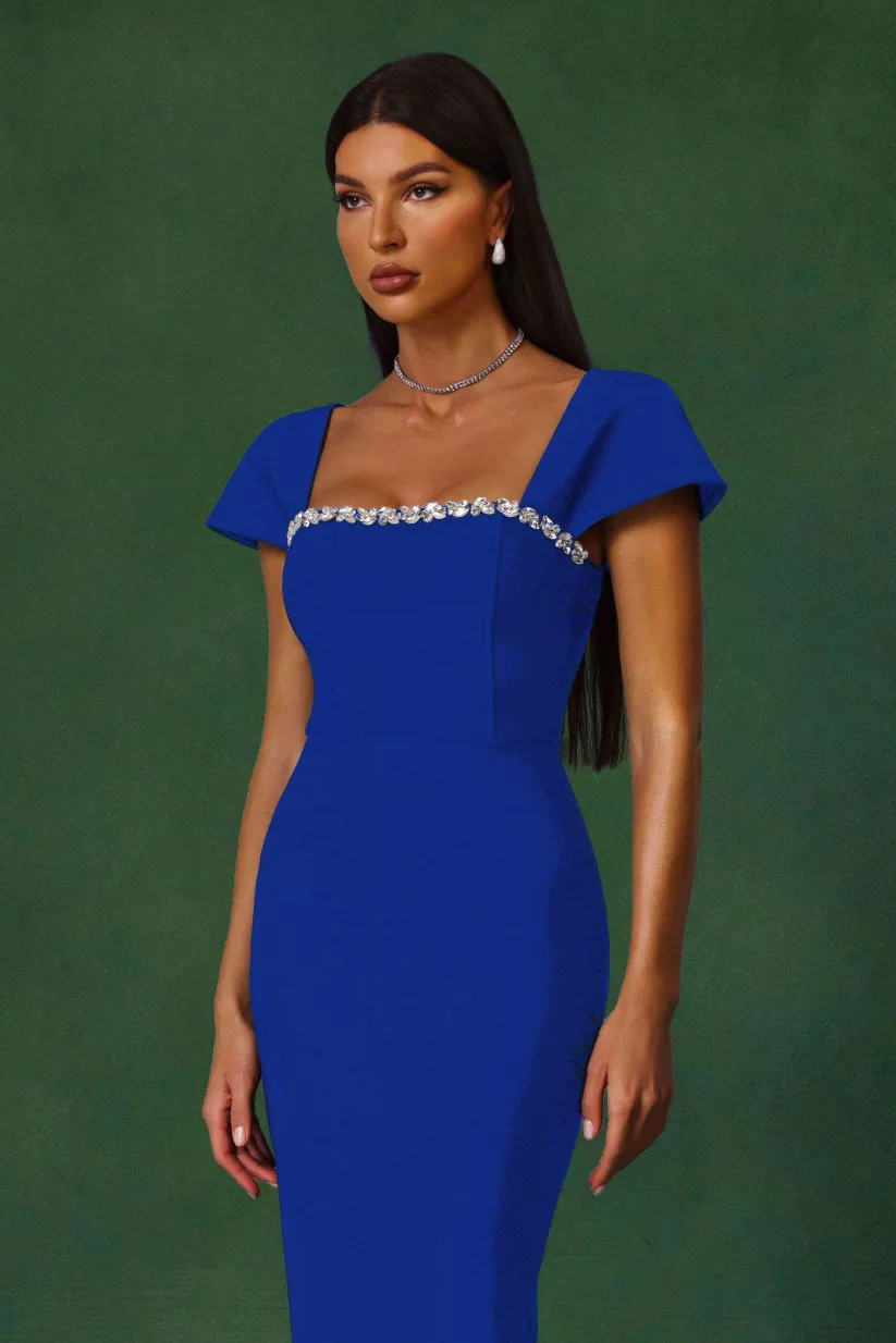 Romelle Diamond Bandage Maxi Dress – Short Sleeve Elegant Gown