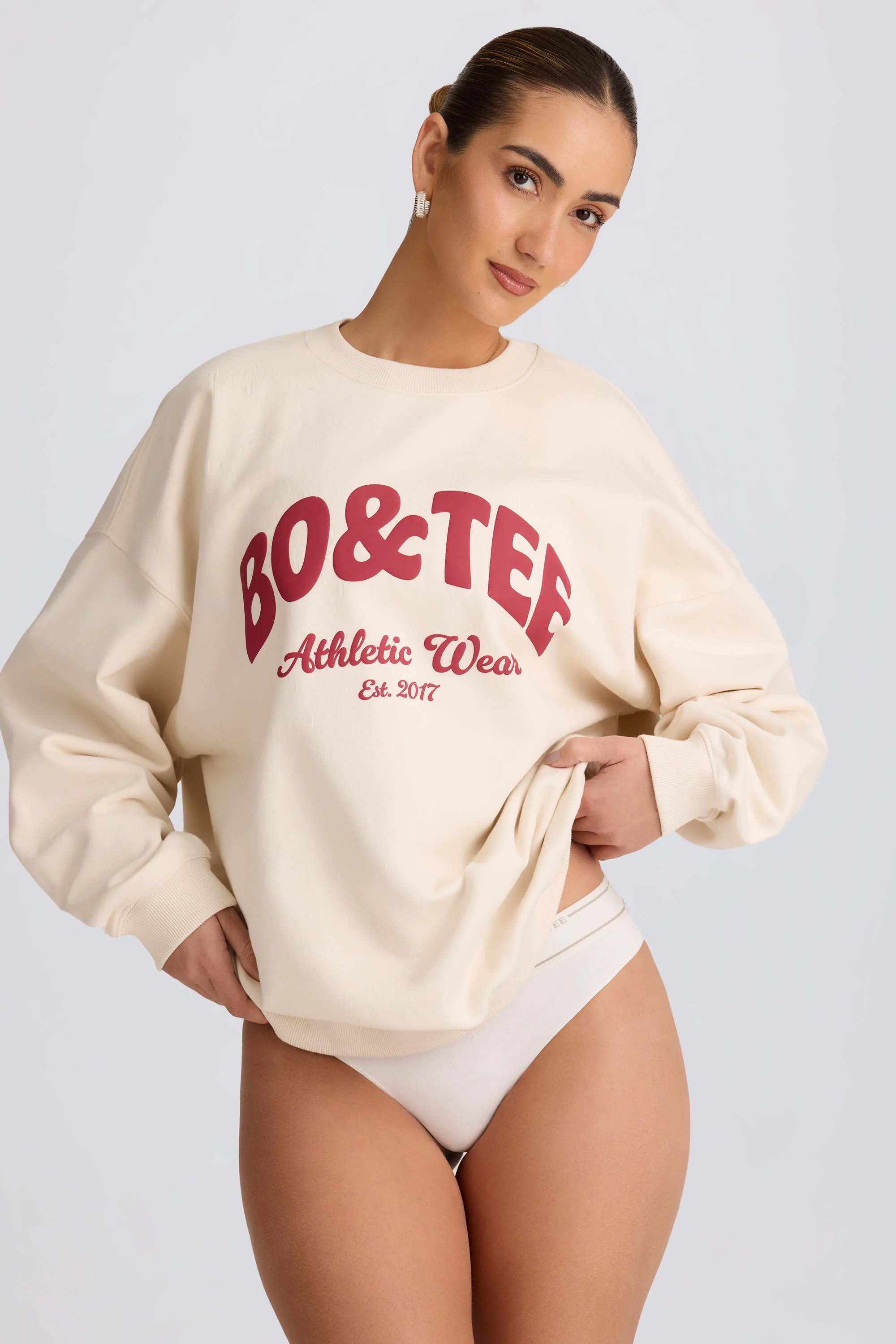 Oversized Crew-Neck Sweatshirt in Ecru