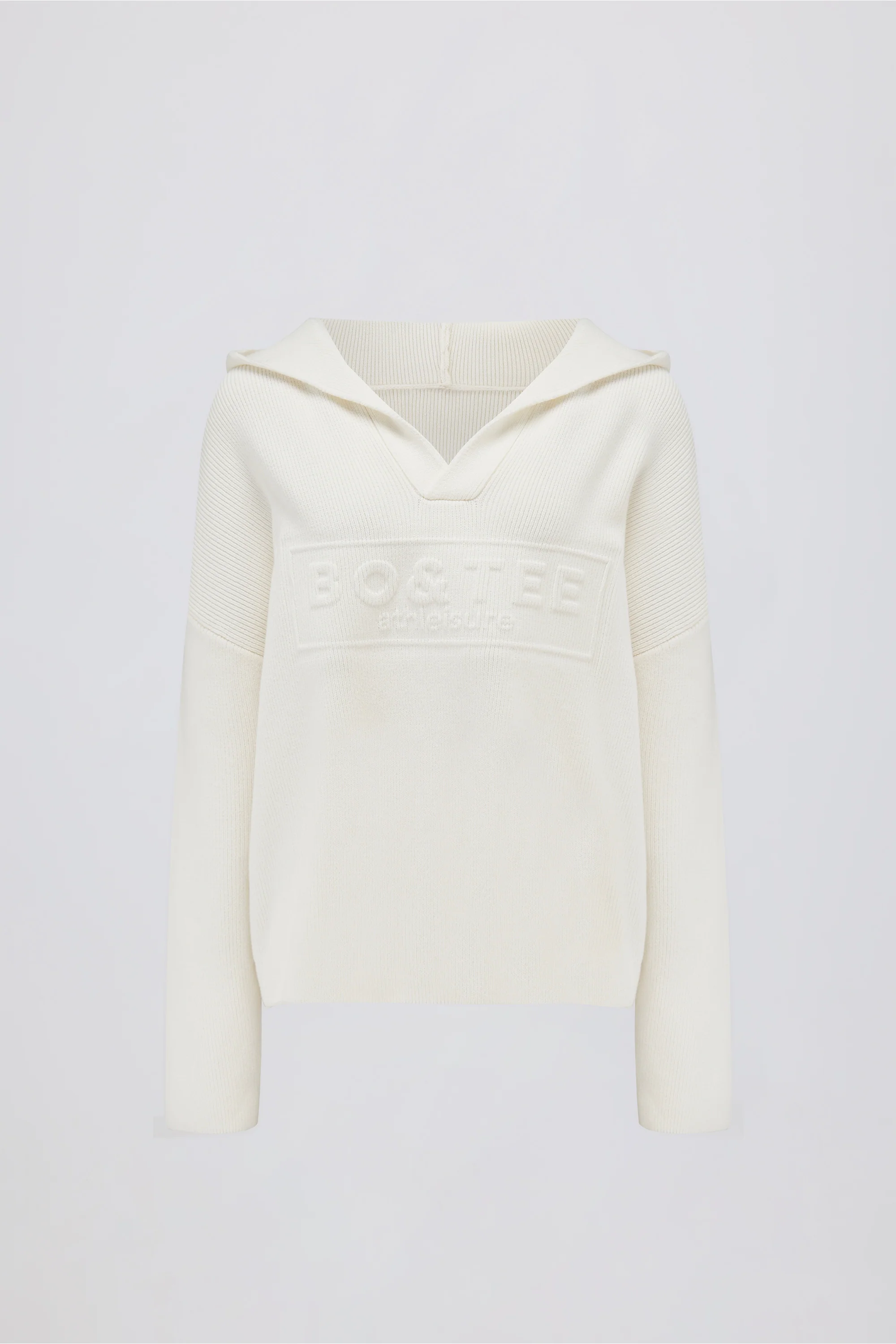 Ribbed-Knit Oversized Hoodie in Ivory
