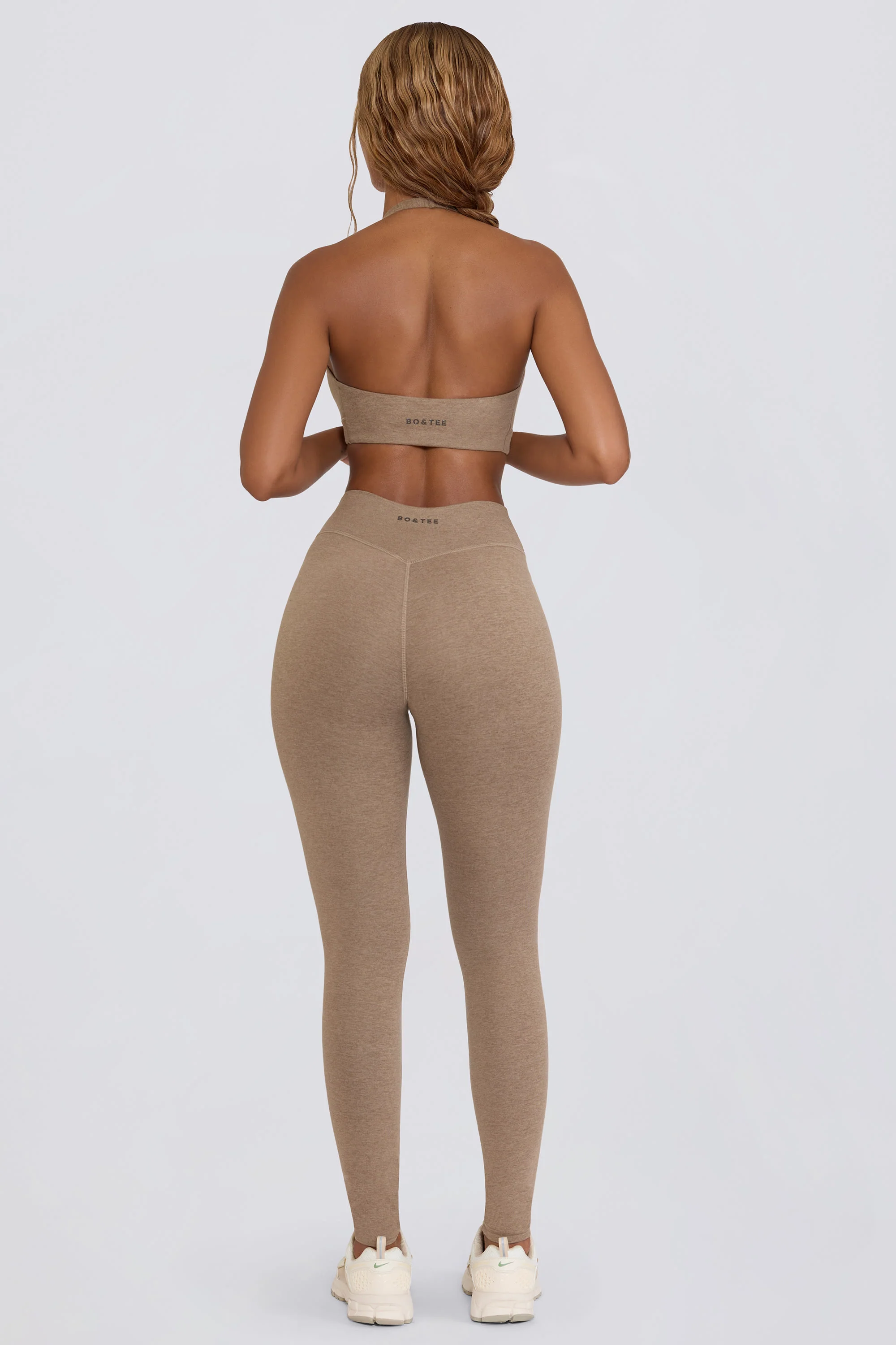 Ruched Mid-Rise Leggings in Mocha Marl