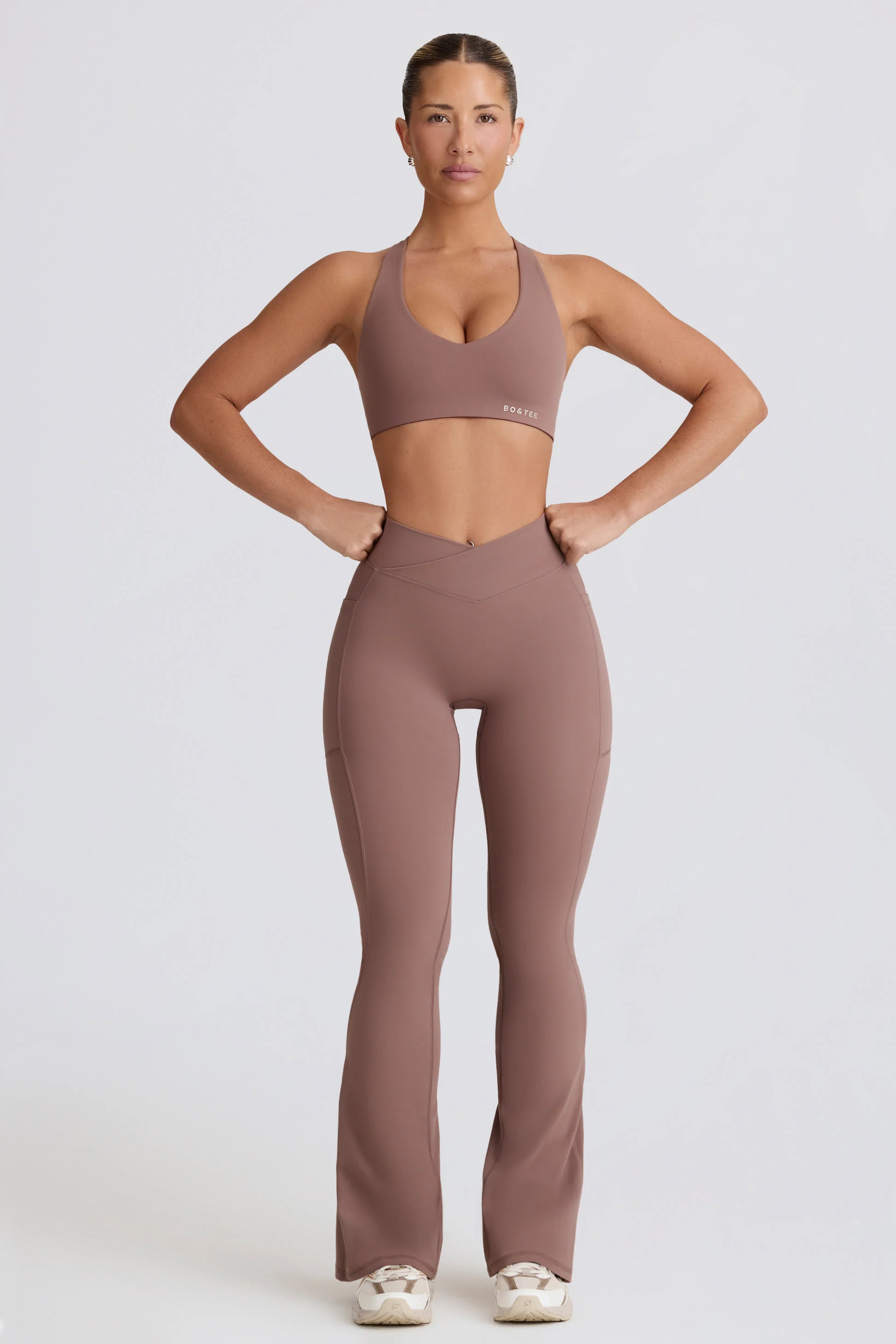 Soft Active Crossover Flared Trousers in Mocha