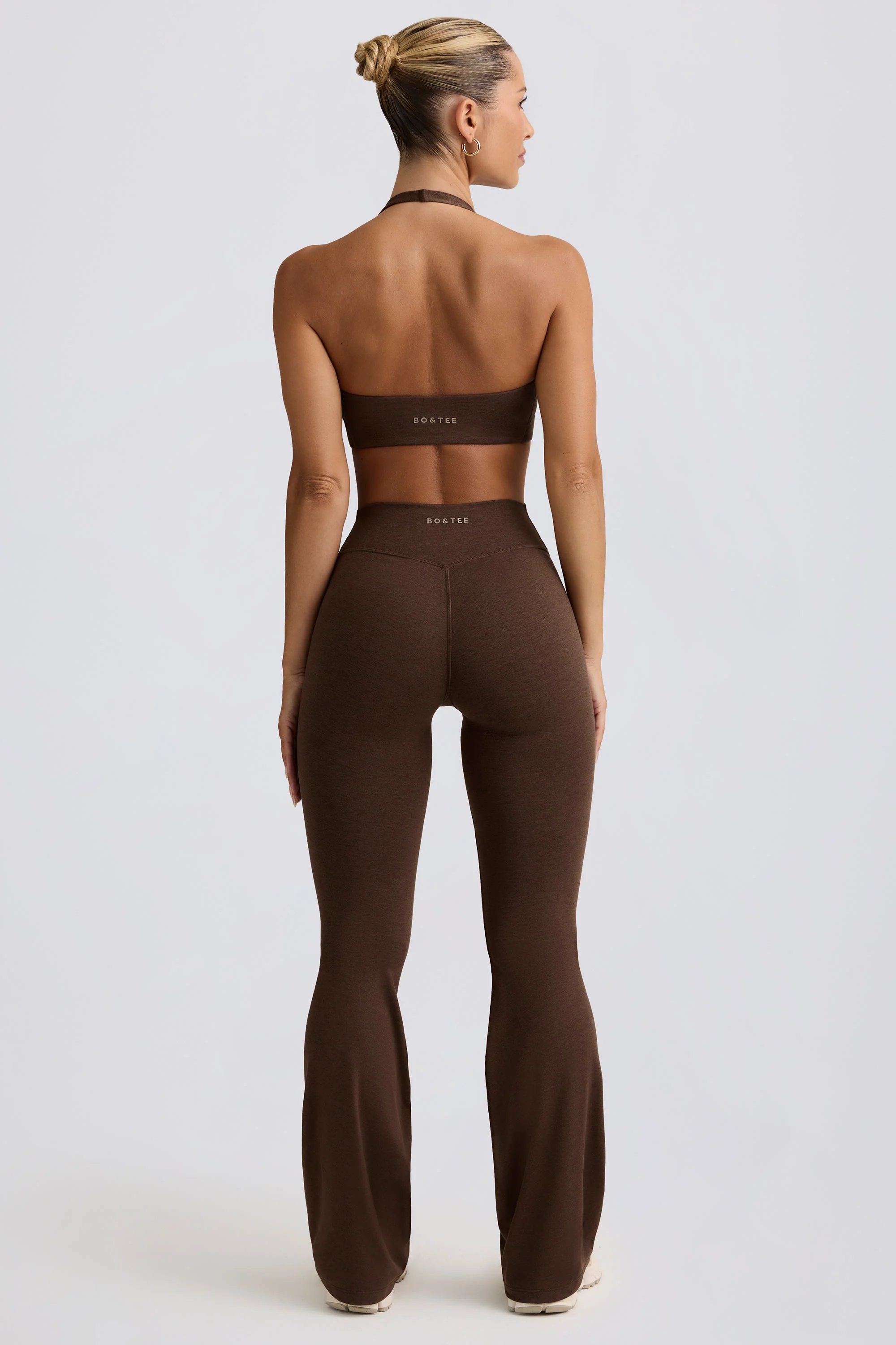 Ruched Flared Trousers in Pecan Marl