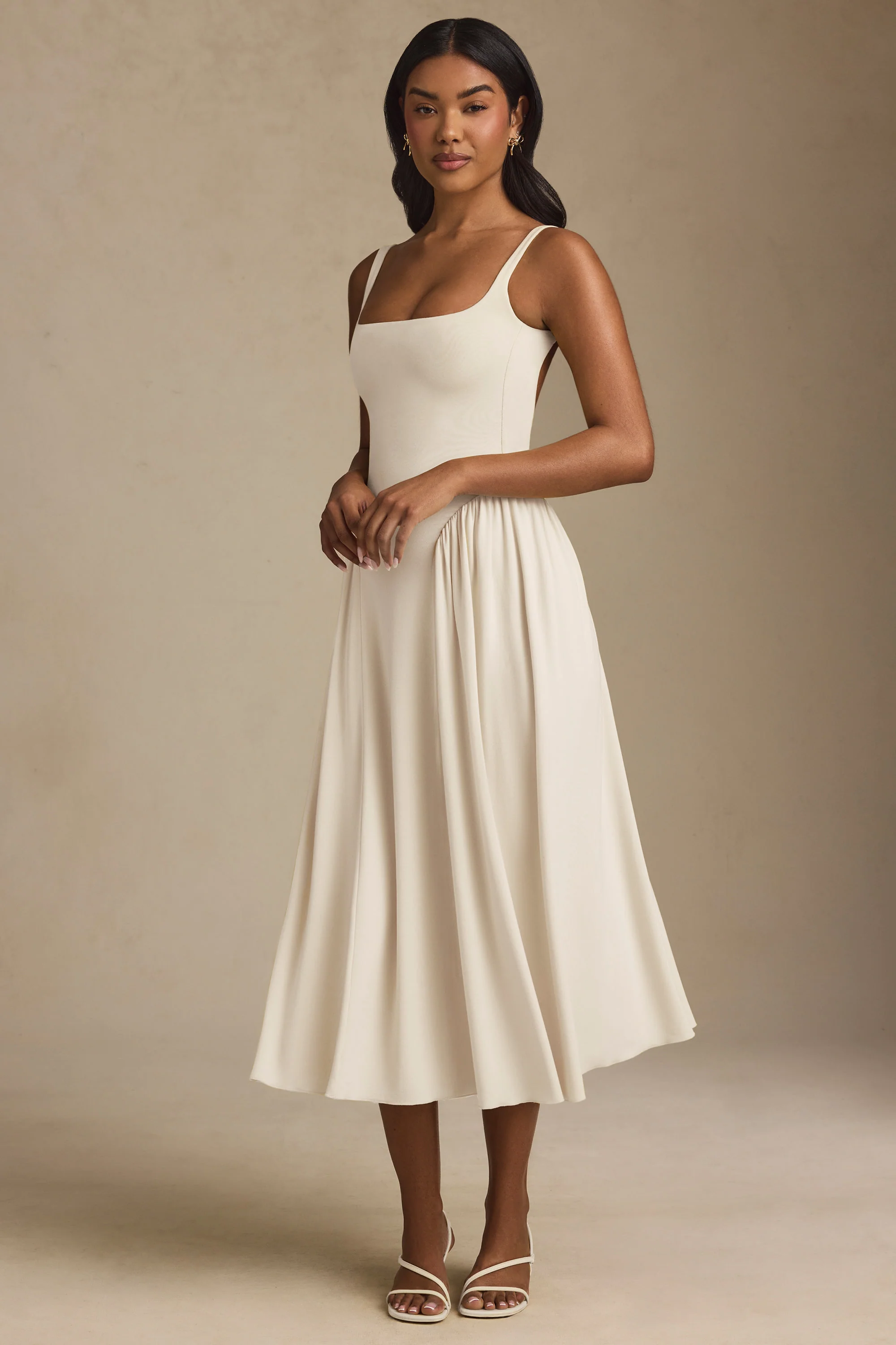Low-Back A-Line Midaxi Dress in Ivory