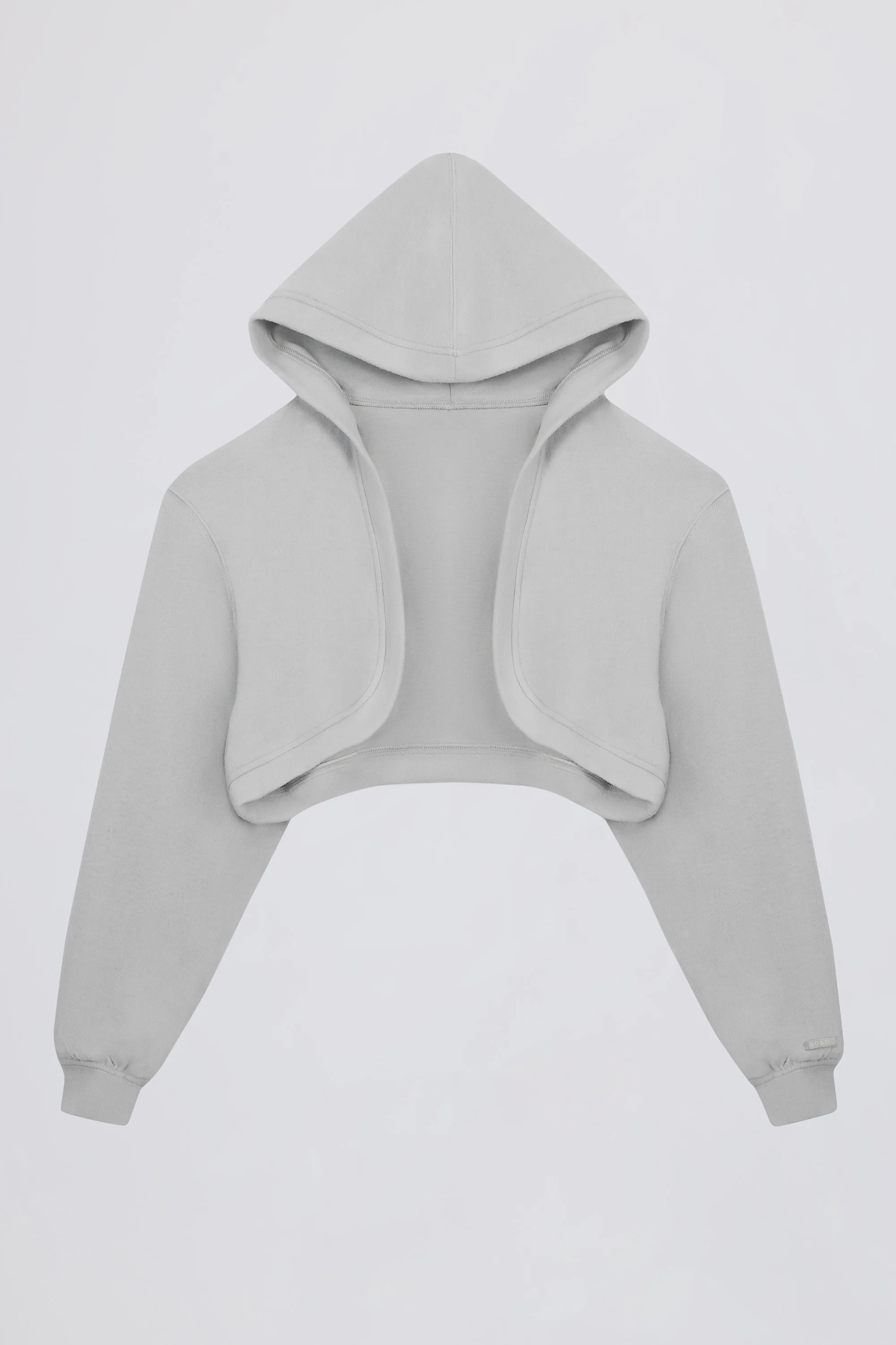 Brushed Jersey Hooded Cropped Shrug in Fog Grey