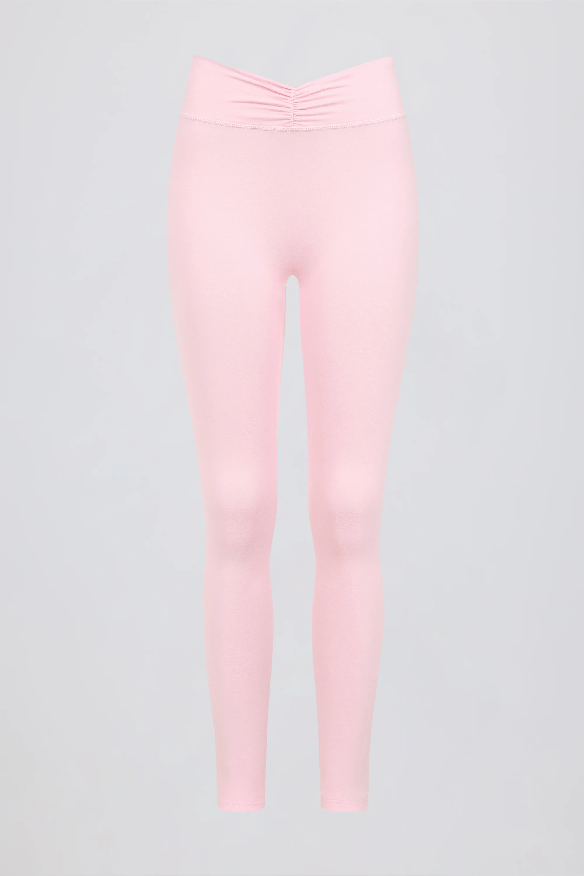 Ruched Mid-Rise Leggings in Pale Pink Marl