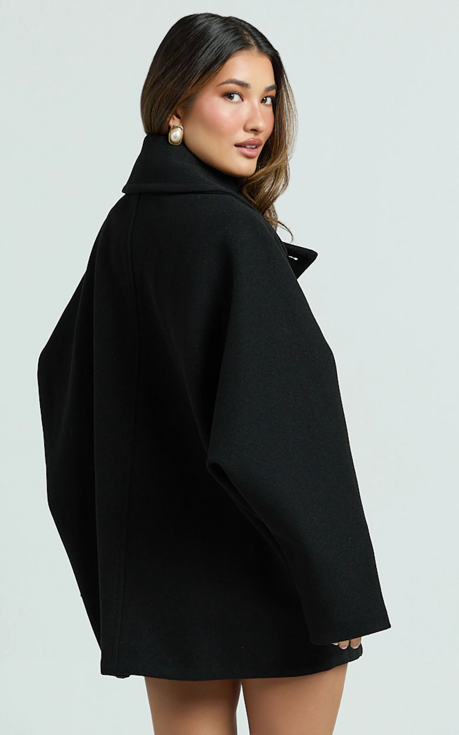 Claudia Coat - Button Front Closure Coat in Black