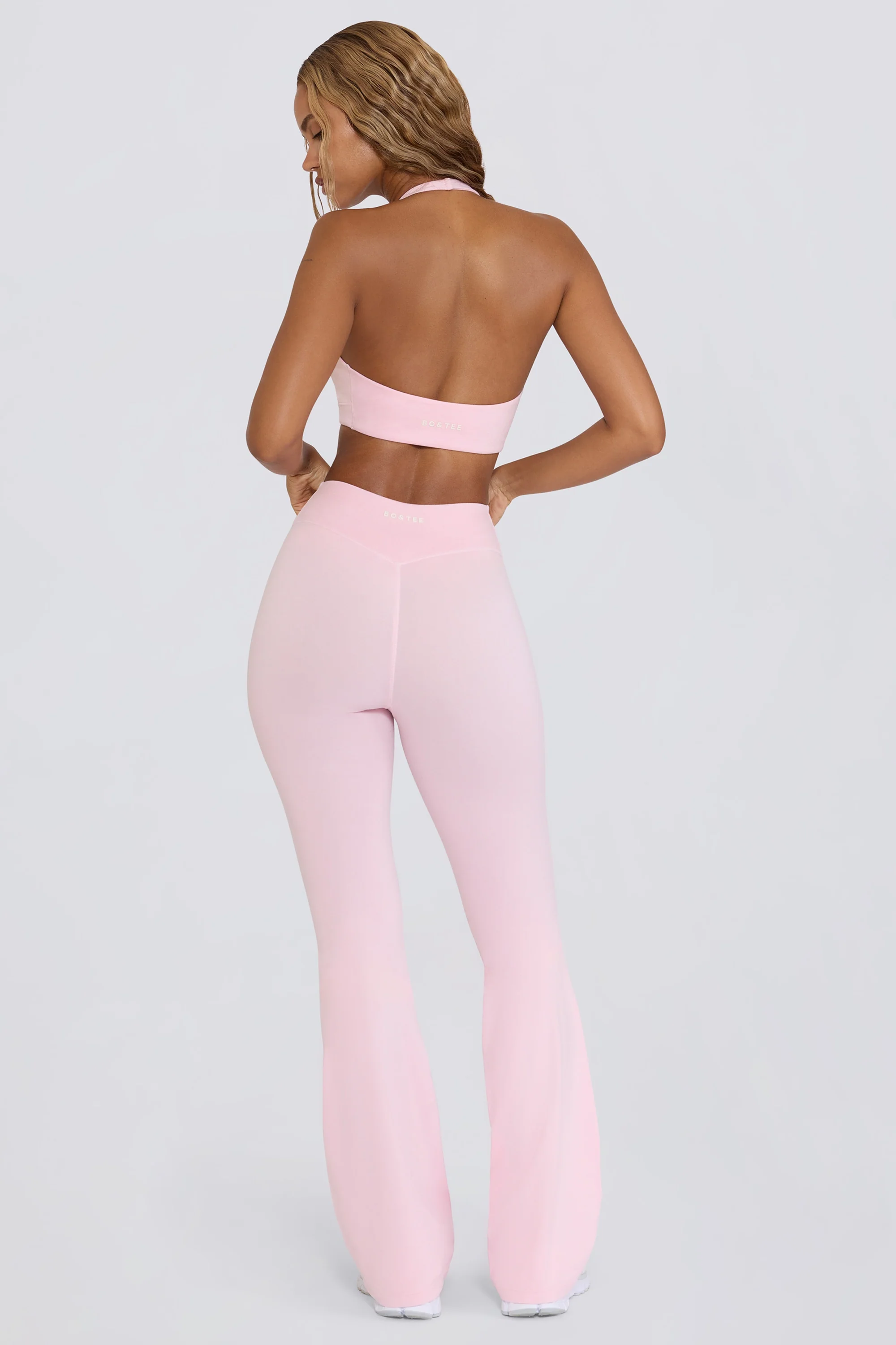 Ruched Flared Trousers in Pink Marl