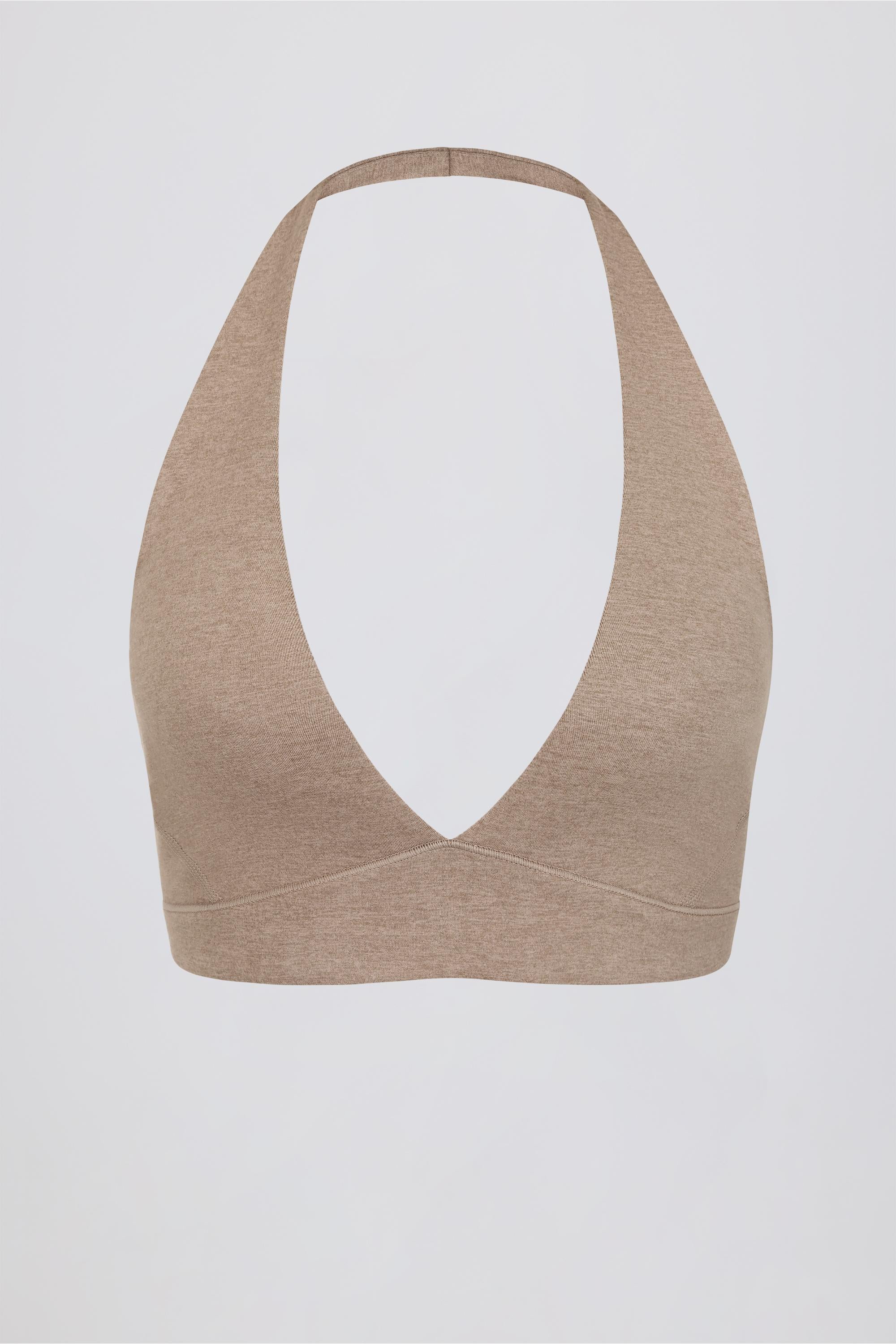 V-Neck Sports Bra in Mocha Marl